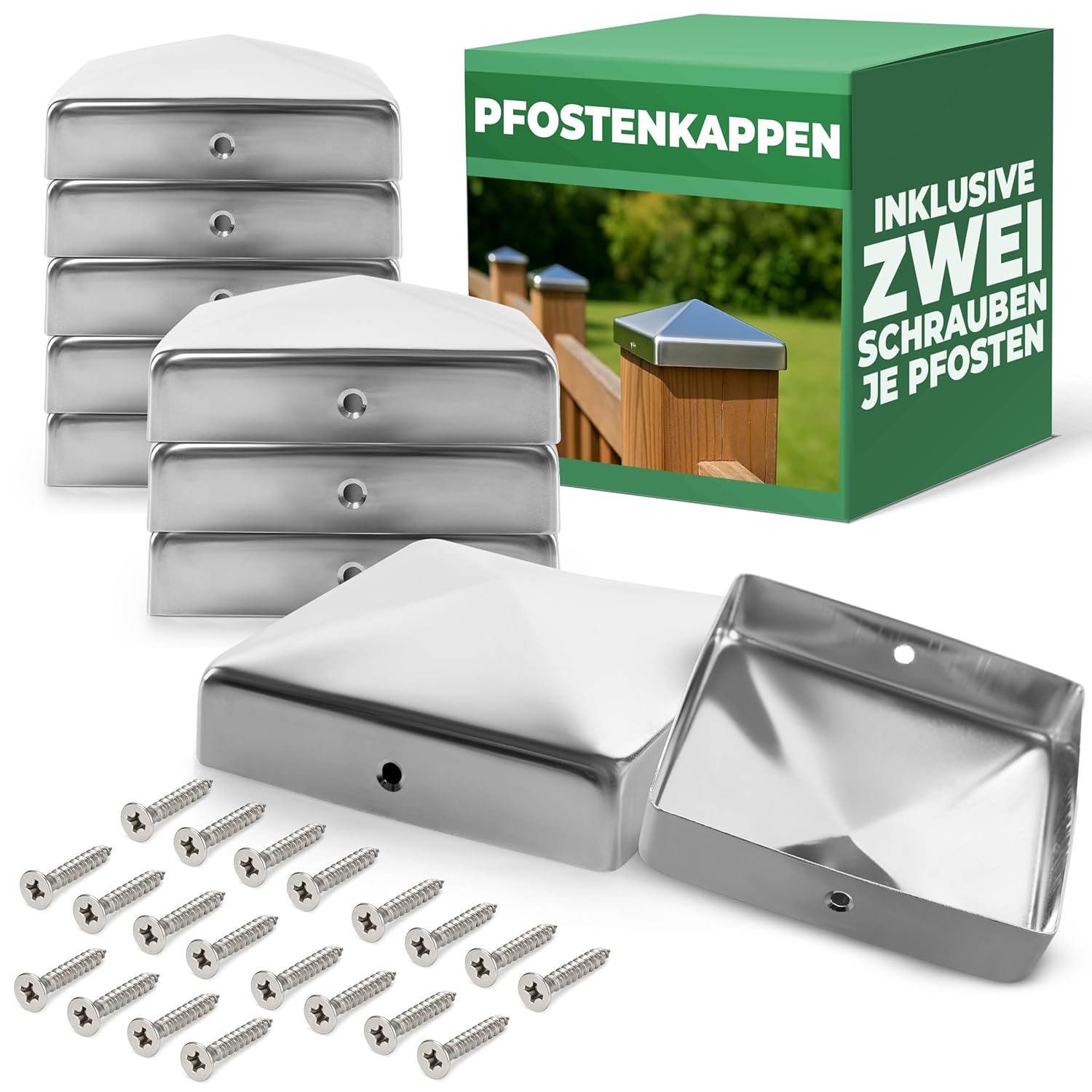 Novatool 10er-Set Edelstahl Pfostenkappen 71x71mm mit Schrauben , Pfostenabdeckung Pfostenkappe 7 ,1cm Holzpfosten Zaunpfosten Zaun Abdeckung Abdeckkappen Abdeckkappe Zaunkappe Zaunkappen Pfostenschuhe - Bild 1