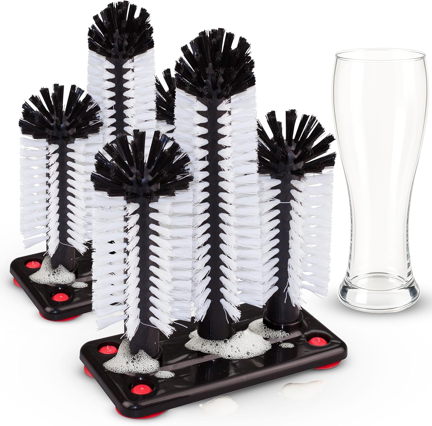 Novaliv 2X Gl&auml;sersp&uuml;ler mit 3 Sp&uuml;lb&uuml;rsten & Saugnapf , Glassp&uuml;ler f&uuml;r Zuhause Bar Theke Gastronomie Party , Sp&uuml;l B&uuml;rste Sp&uuml;lbecken Gl&auml;serb&uuml;rste Glasb&uuml;rste Bier Soda Glas Gl&auml;ser Reinigung - Bild 1