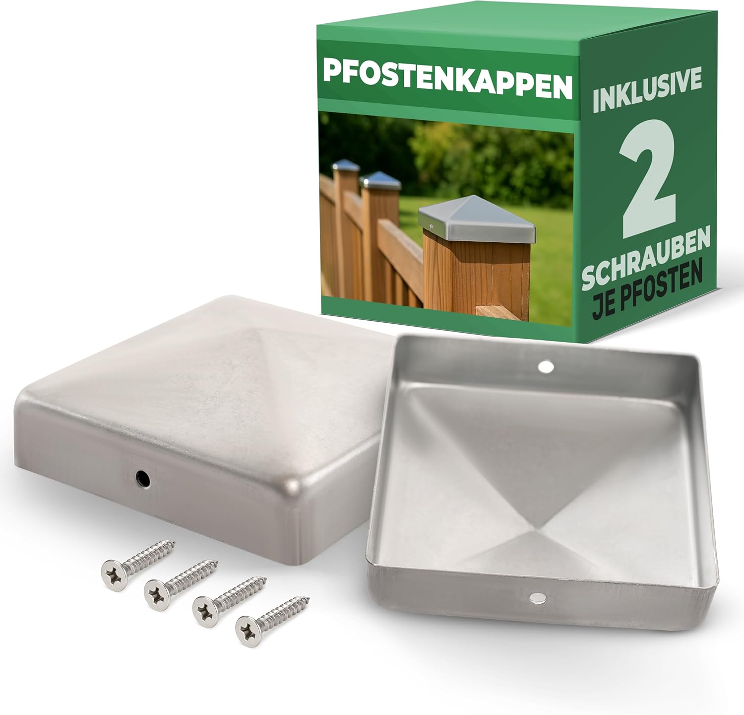 Novatool 2X Pfostenkappen 91x91mm verzinkt mit Schrauben , Pfostenabdeckung Pfostenkappe 9 ,1cm Holzpfosten Zaunpfosten Pfosten Abdeckung Abdeckkappen Abdeckkappe Zaunkappe Zaunkappen Pfostenschuhe - Bild 1