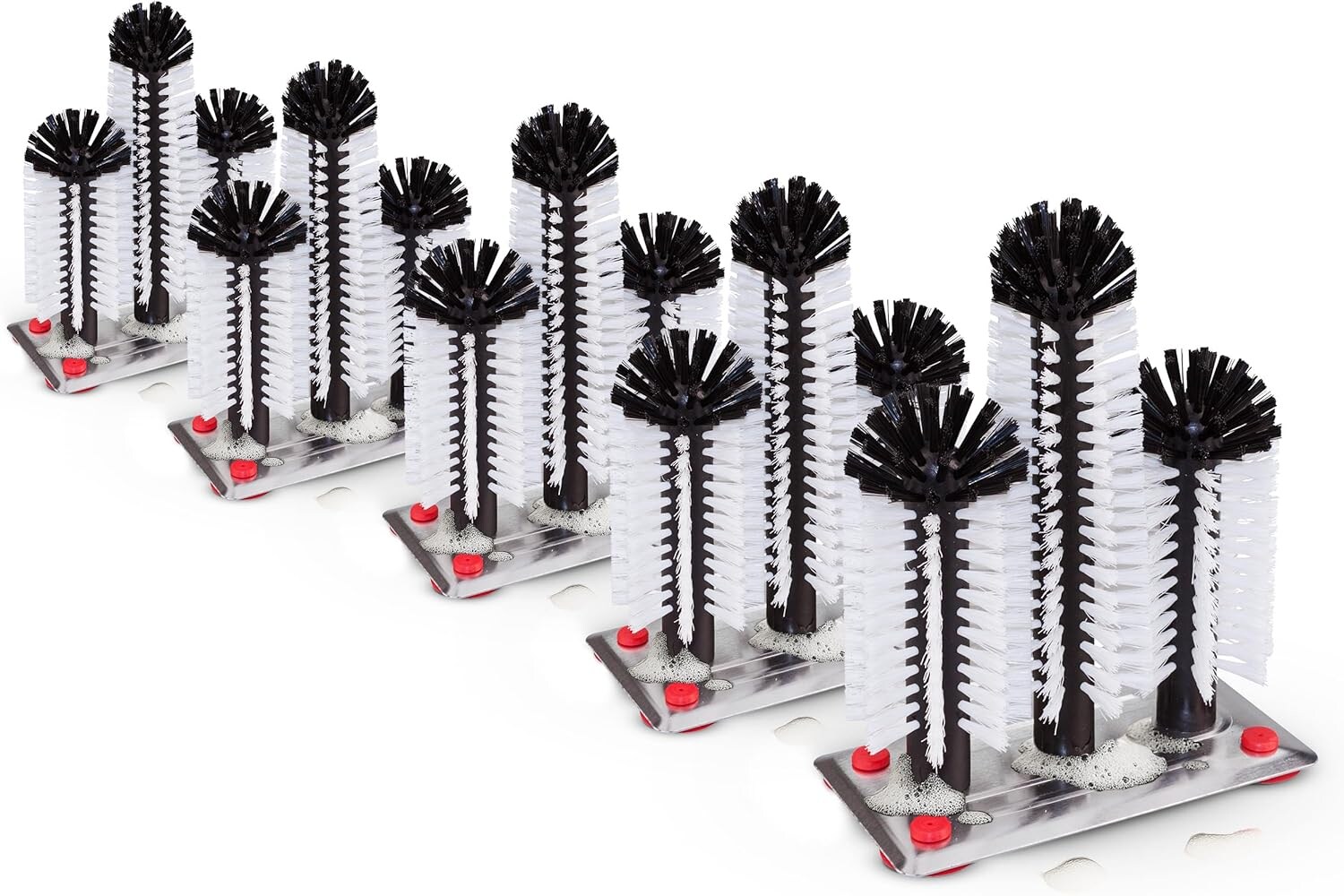 Sparset 5X Gläserspüler mit ALU-Platte , 3 Spülbürsten & Saugnapf , Glasspüler für Zuhause Bar Theke Gastronomie Party , Spül Bürste Spülbecken Gläserbürste Glasbürste Bier Gläser