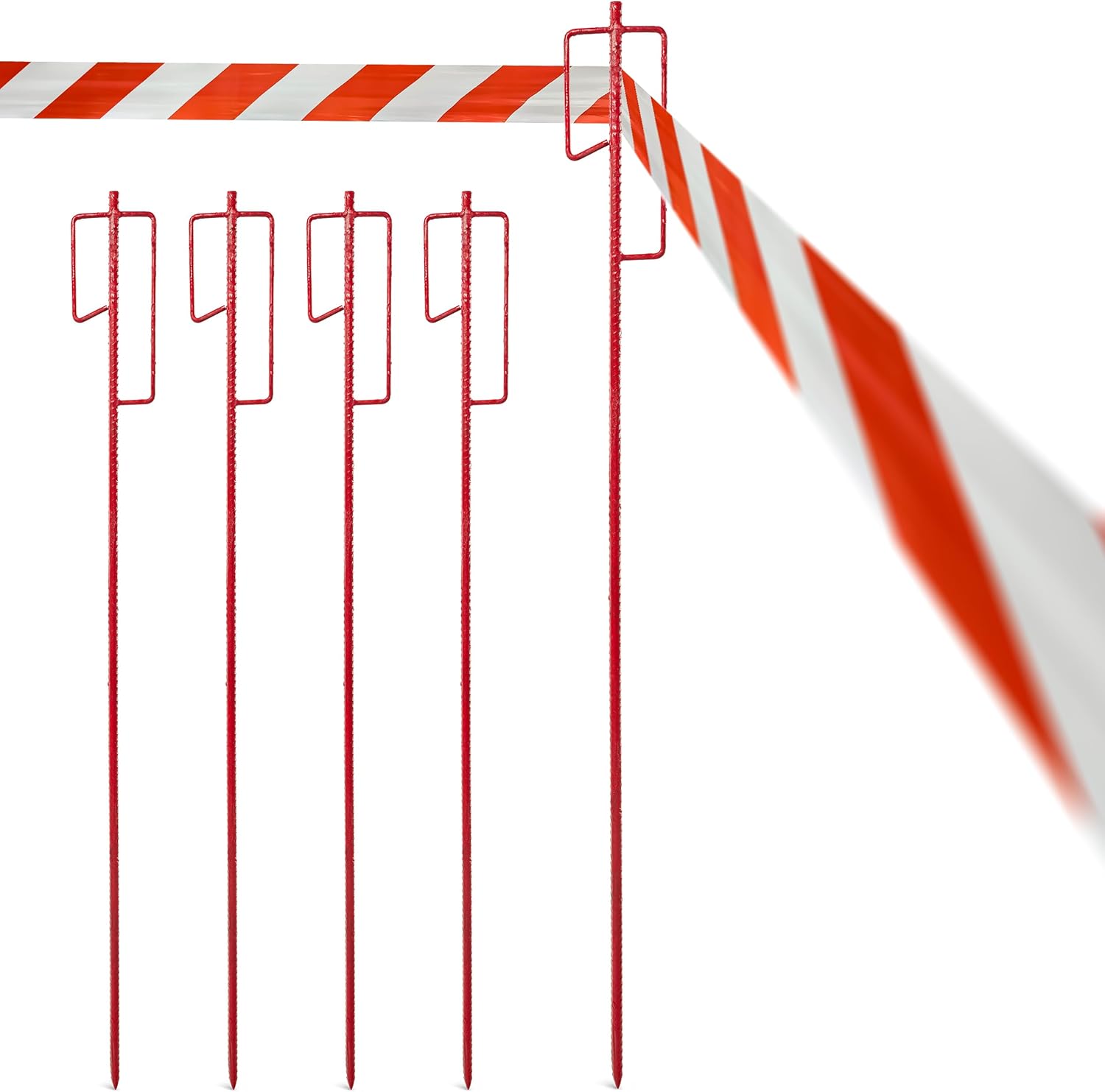 Novatool Sparset 20x Absperrbandhalter &Oslash;12 x 1100mm Rot , Absperrband Absperrstangen Laternenstange Absperrleinenhalter Absperrhalter Schnureisen Schnurnagel , f&uuml;r Baustelle & Garten - Bild 1