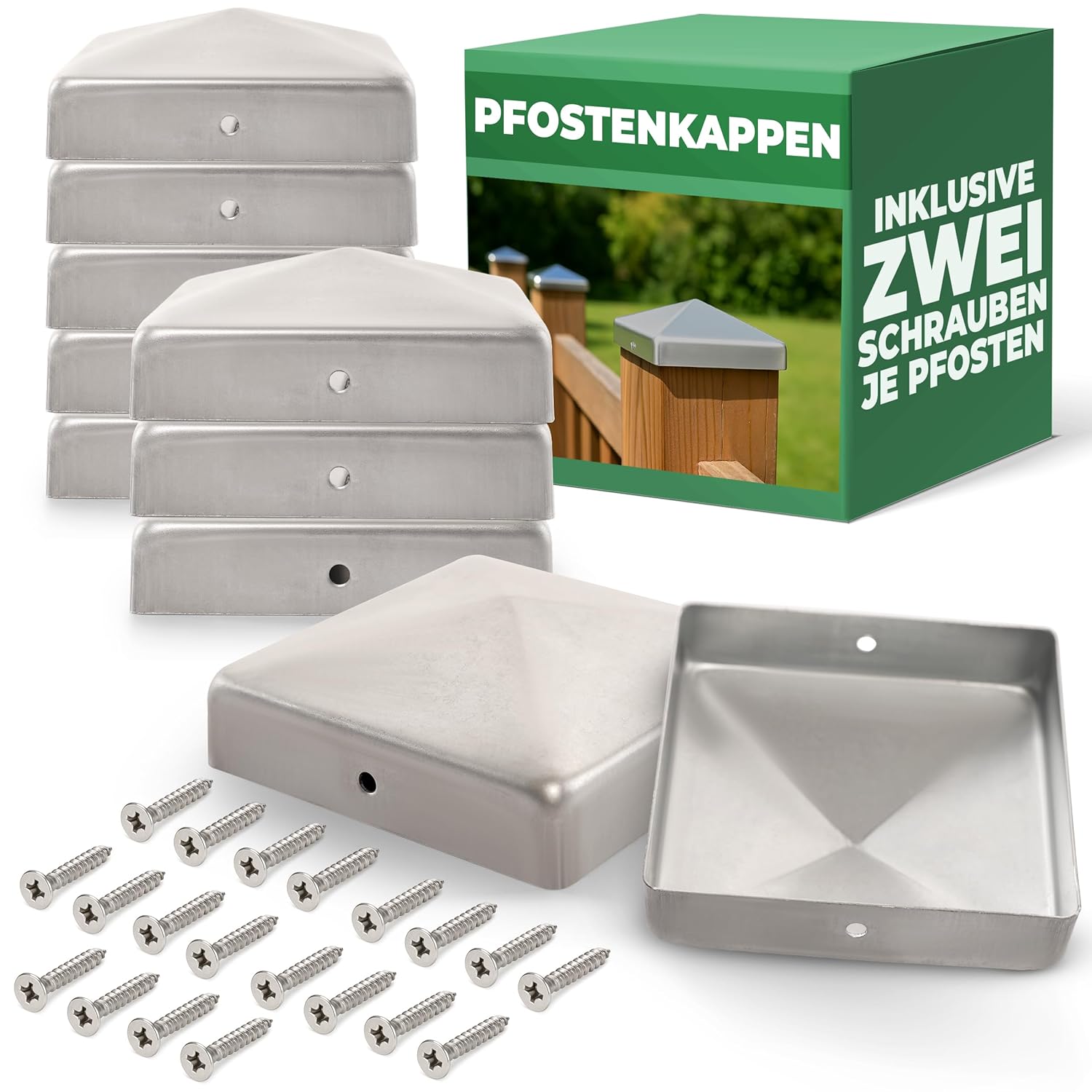 Novatool 10er-Set Edelstahl Pfostenkappen 91x91mm mit Schrauben , Pfostenabdeckung Pfostenkappe 9 ,1cm Holzpfosten Zaunpfosten Abdeckung Abdeckkappen Abdeckkappe Zaunkappe Zaunkappen Pfostenschuhe - Bild 1