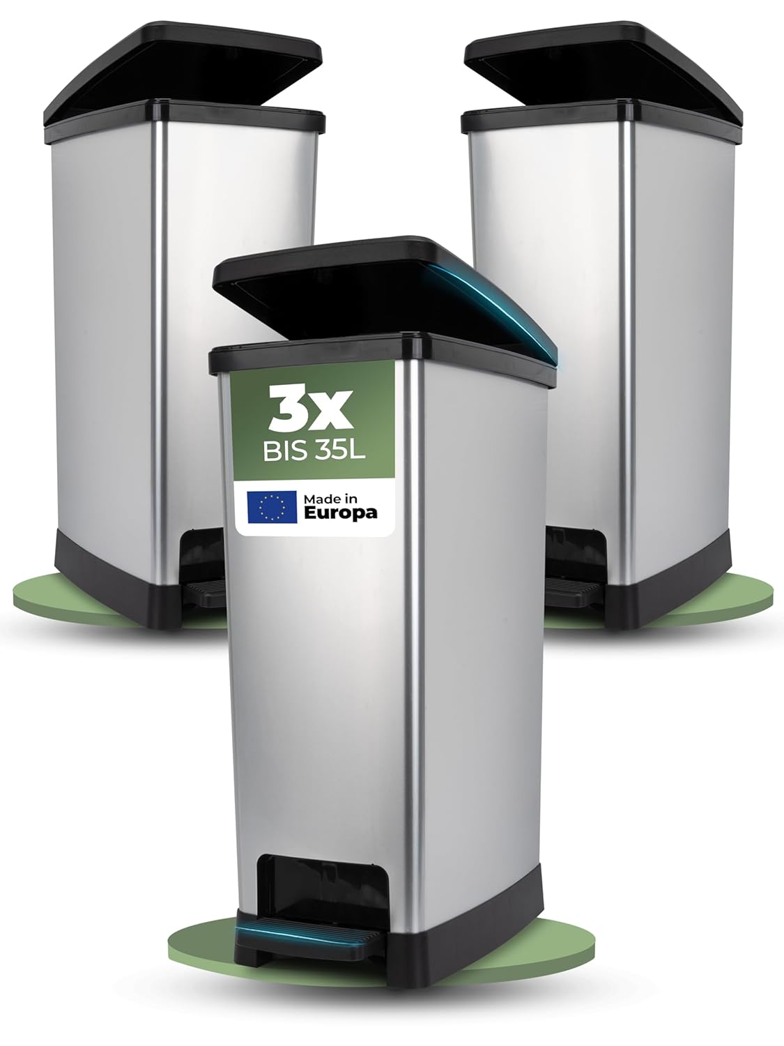 Novaliv 3x Gro&szlig;er M&uuml;lleimer mit Deckel - 35L Tretm&uuml;lleimer mit Soft-Close-System - Stabiler Abfalleimer mit Deckel & Fu&szlig;pedal - Geruchsdichter M&uuml;lleimer K&uuml;che u.v.m - Treteimer M&uuml;llbeh&auml;lter - Bild 1