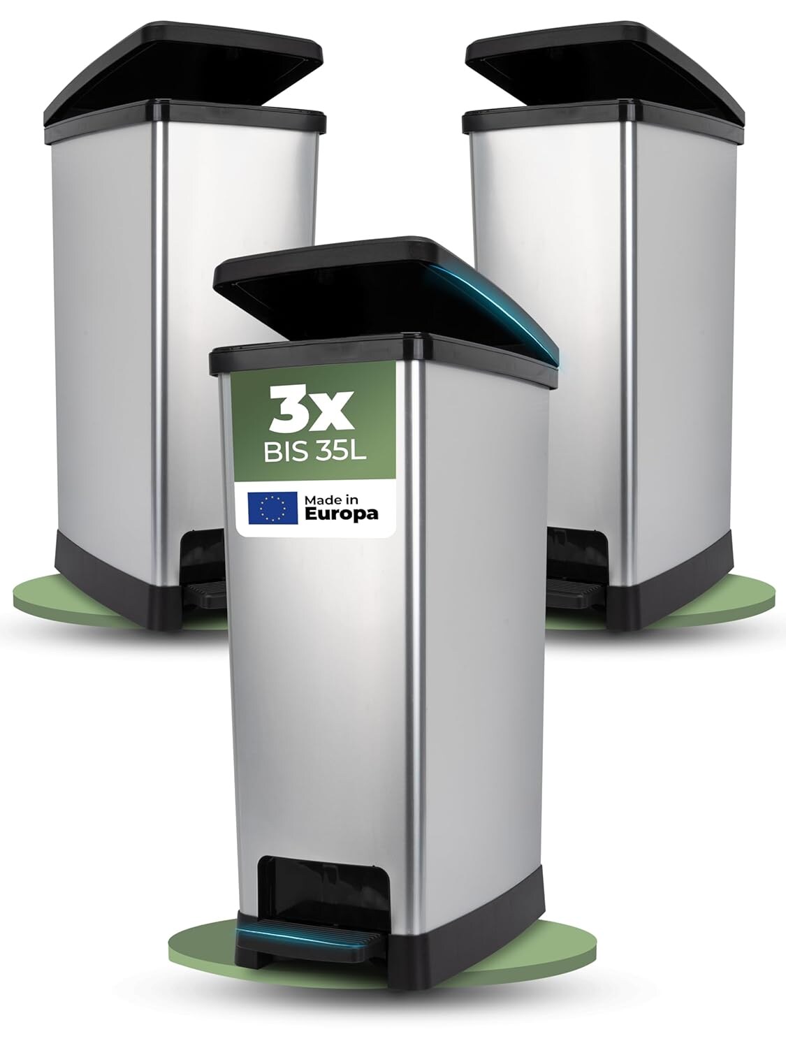 Novaliv 3x Großer Mülleimer mit Deckel - 35L Tretmülleimer mit Soft-Close-System - Stabiler Abfalleimer mit Deckel & Fußpedal - Geruchsdichter Mülleimer Küche u.v.m - Treteimer Müllbehälter