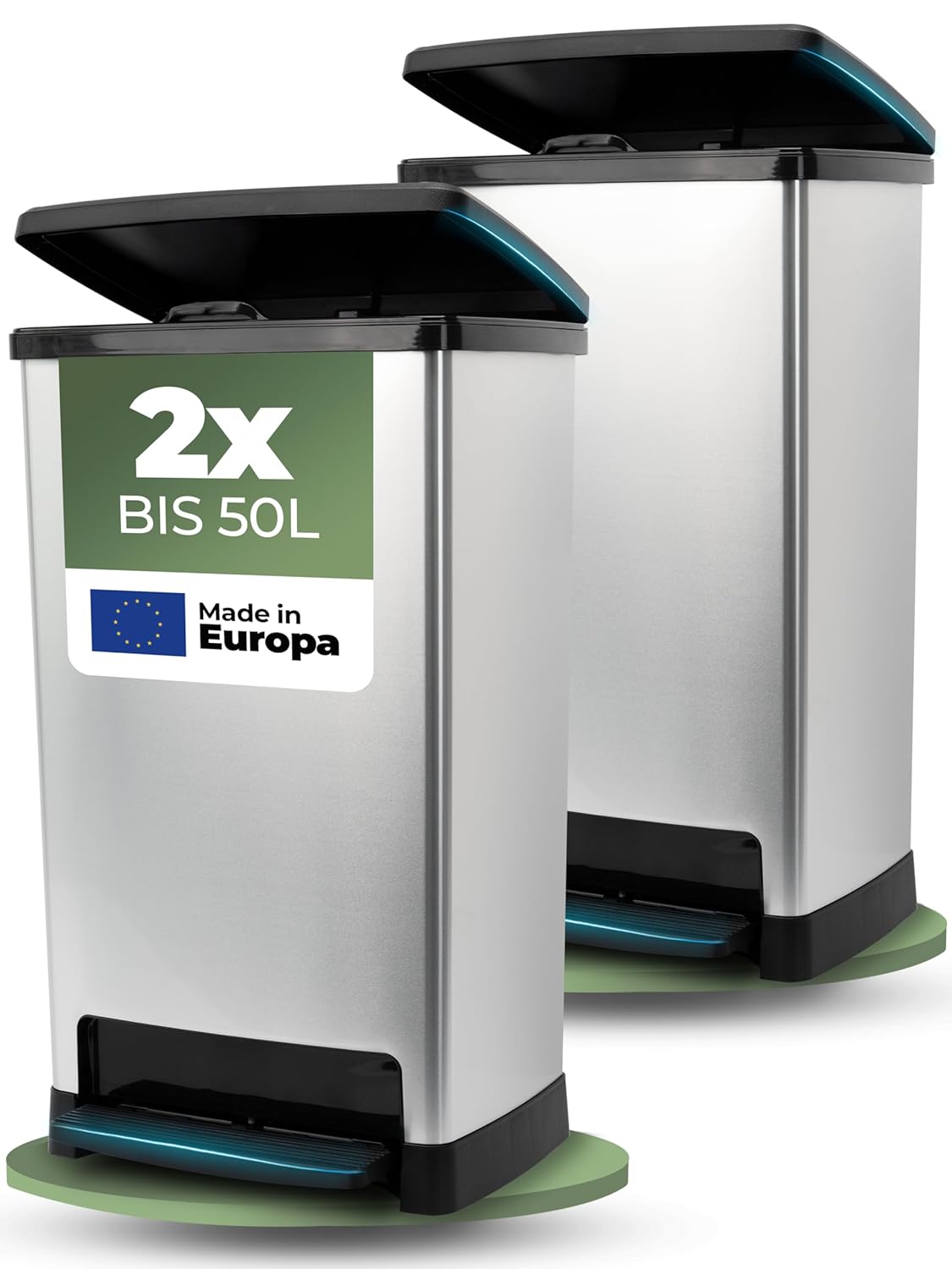 Novaliv 2x Gro&szlig;er M&uuml;lleimer mit Deckel - 50L Tretm&uuml;lleimer mit Soft-Close-System - Stabiler Abfalleimer mit Deckel & Fu&szlig;pedal - Geruchsdichter M&uuml;lleimer K&uuml;che u.v.m - Treteimer M&uuml;llbeh&auml;lter - Bild 1