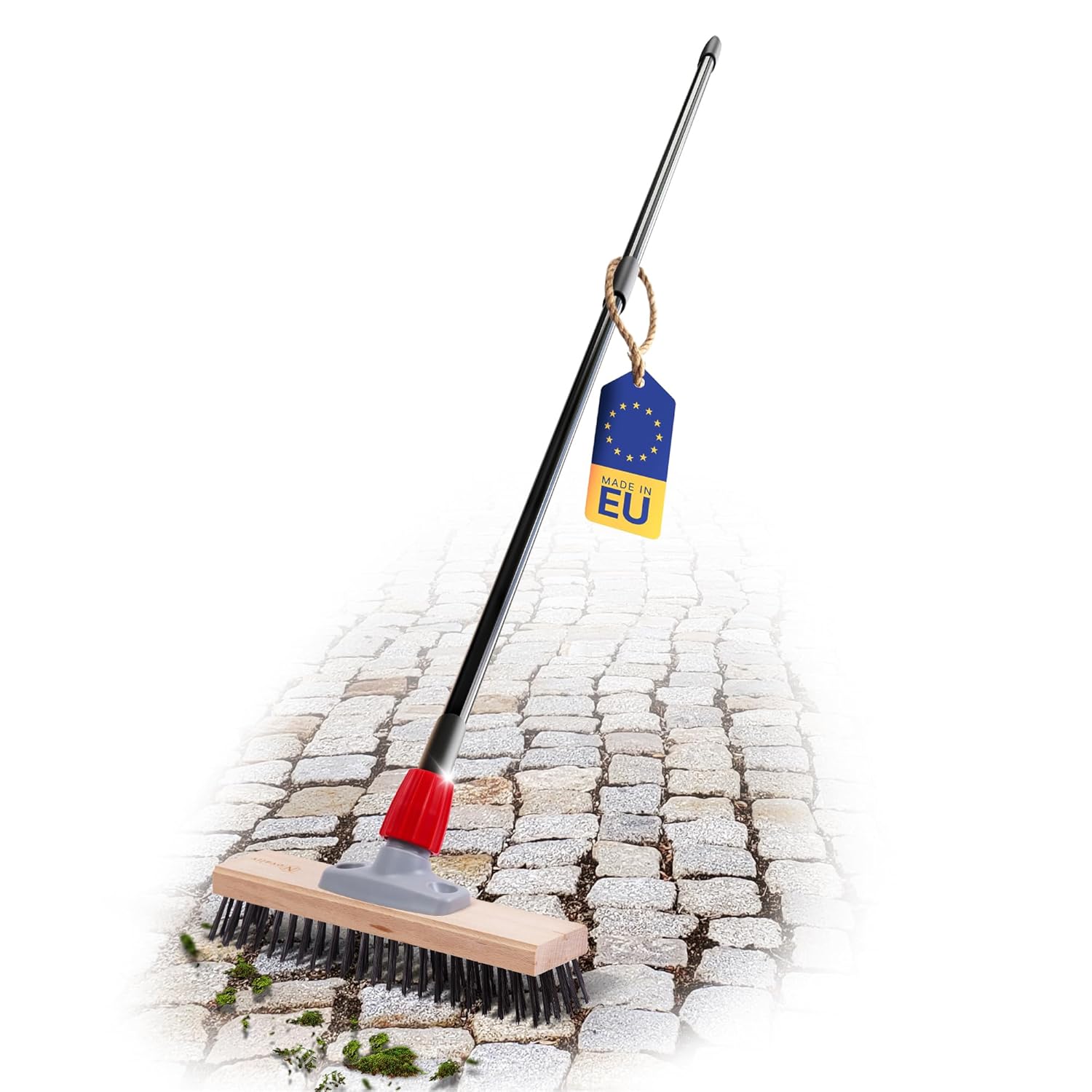 Novaliv Robuster Drahtbesen mit Stiel Basic Stahlbesen mit Teleskopstiel Effiziente Moosentfernung Drahtb&uuml;rste f&uuml;r Pflastersteine & Garten Stahldrahtbesen Mooskratzer Pizzabesen Pizzastein B&uuml;rste - Bild 1