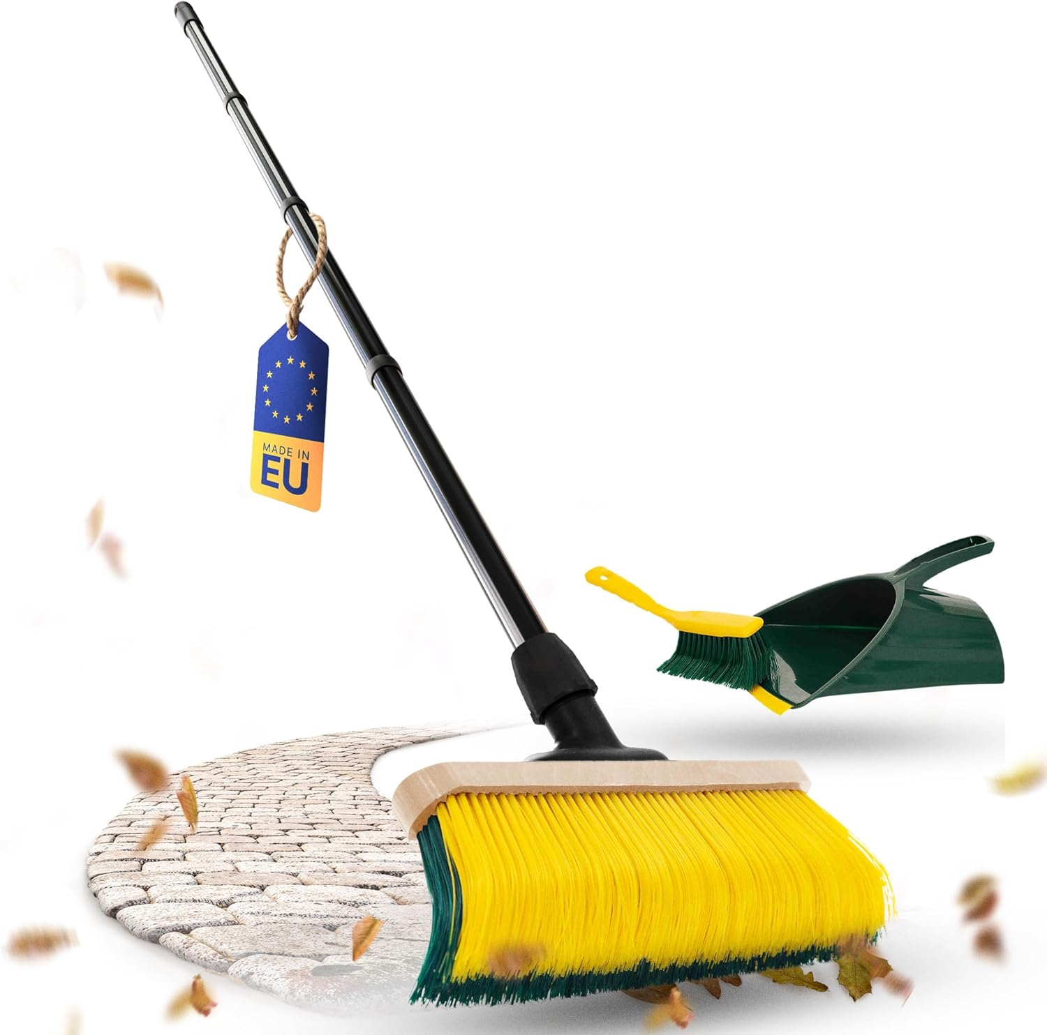 Novaliv Premium Krallenbesen mit Stiel 50cm inkl. Jumbo Kehrgarnitur, Spezialbesen gebogenen Borsten - Ideal als Gartenbesen, Kratzbesen, Kunstrasen Besen, Optimal f&uuml;r Camping, Stra&szlig;enbesen Kehrbesen - Bild 1