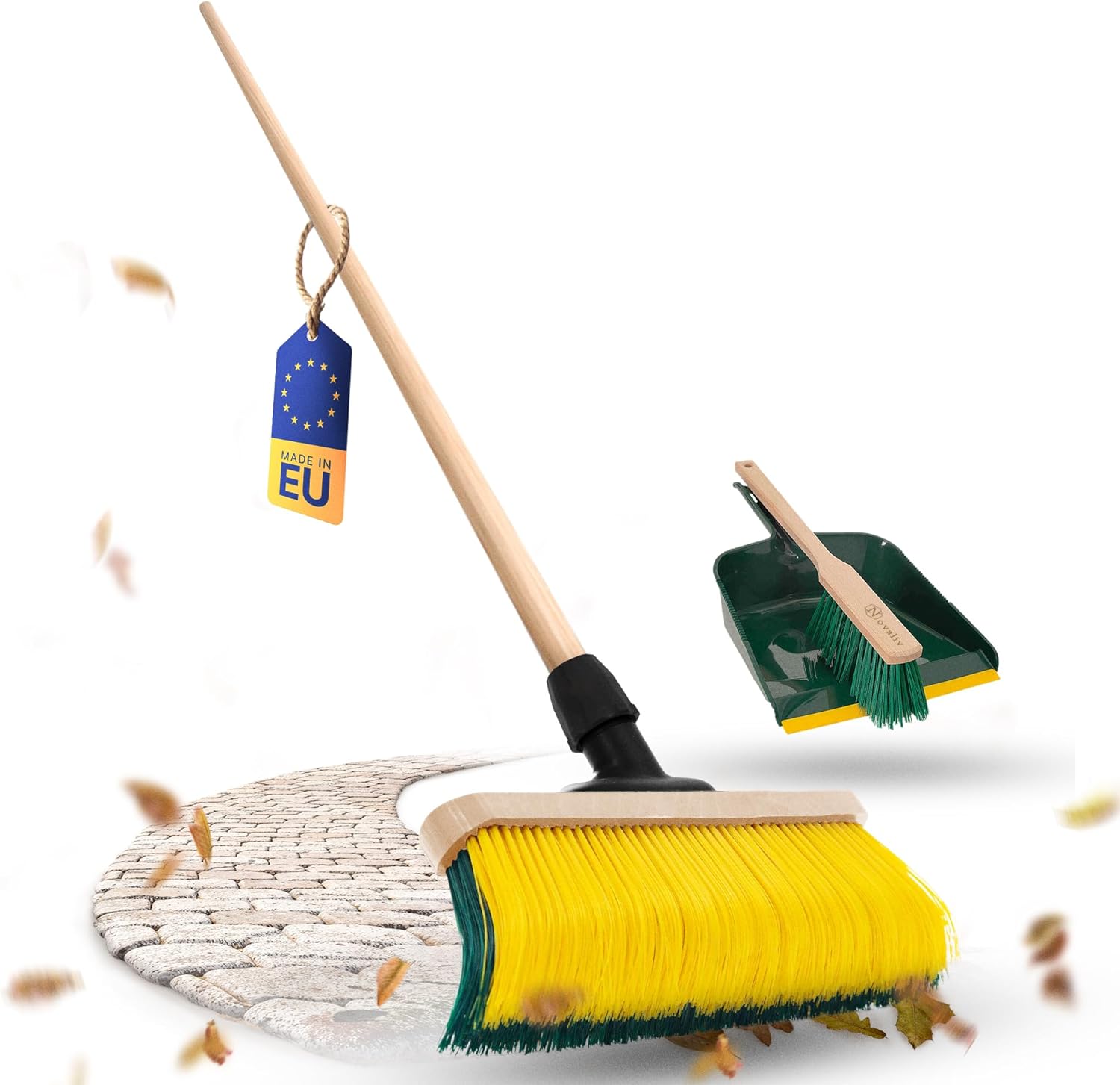 Novaliv Premium Krallenbesen mit Stiel 50cm inkl. Kehrgarnitur Outdoor, Spezialbesen gebogenen Borsten - Ideal als Gartenbesen, Kratzbesen, Kunstrasen Besen, Optimal f&uuml;r Camping, Stra&szlig;enbesen - Bild 1