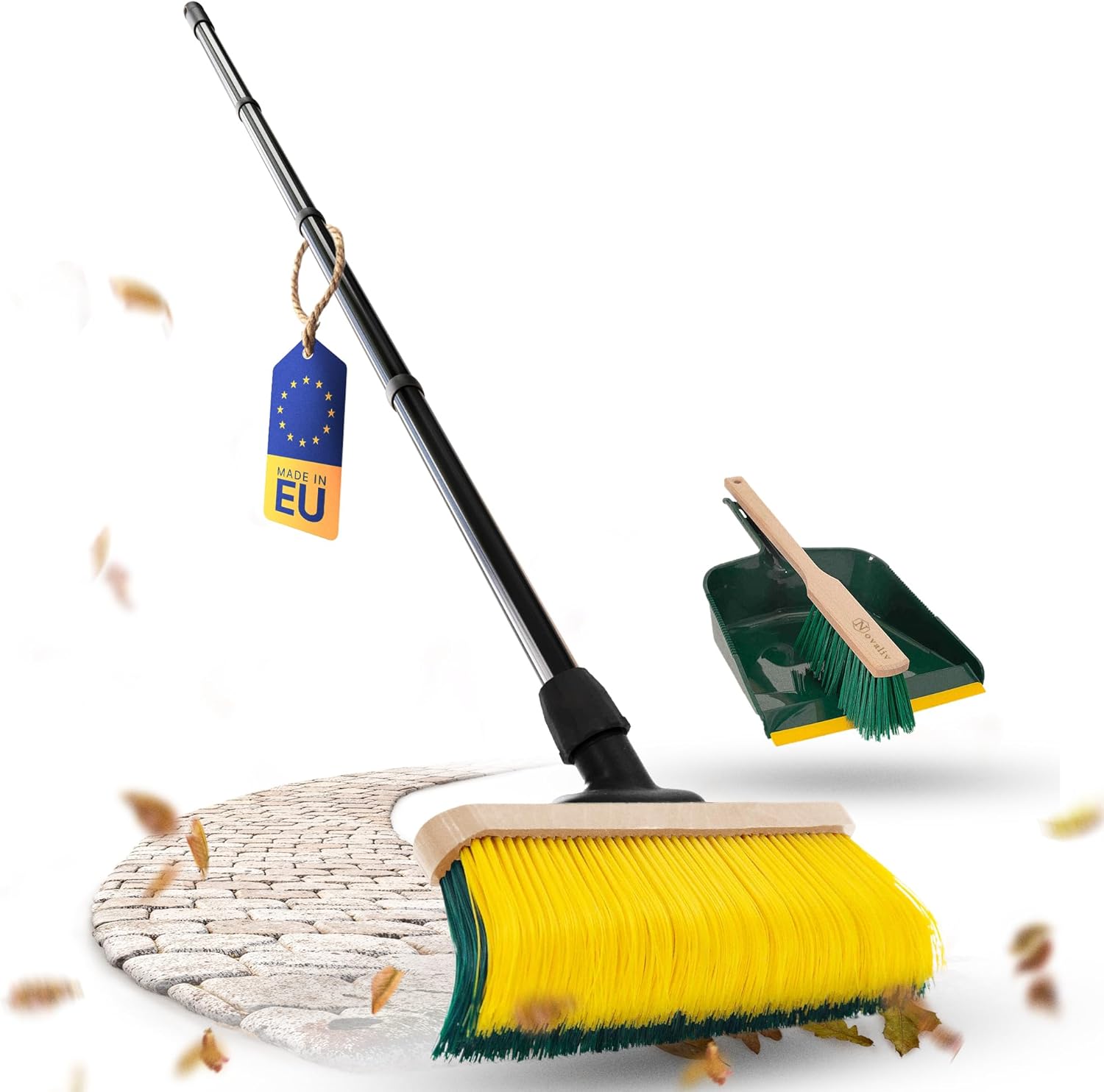 Novaliv Premium Krallenbesen mit Stiel 50cm inkl. Kehrgarnitur Outdoor, Spezialbesen gebogenen Borsten - Ideal als Gartenbesen, Kratzbesen, Kunstrasen Besen, Optimal f&uuml;r Camping, Stra&szlig;enbesen - Bild 1