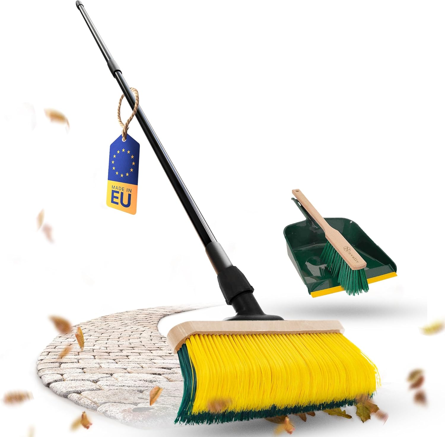 Novaliv Premium Krallenbesen mit Stiel 50cm inkl. Kehrgarnitur Outdoor, Spezialbesen gebogenen Borsten - Ideal als Gartenbesen, Kratzbesen, Kunstrasen Besen, Optimal f&uuml;r Camping, Stra&szlig;enbesen - Bild 1
