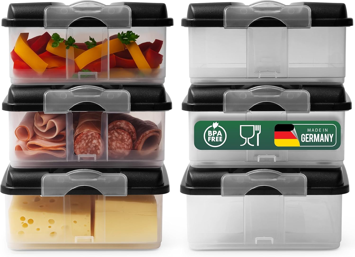 Novaliv 6x Frischhaltedosen gro&szlig; mit 6x Deckel, stapelbar f&uuml;r K&uuml;hlschrank & Gefrierfach, Vorratsdosen Set Aufbewahrungsbox Organizer, f&uuml;r Aufschnitt Wurst K&auml;se Obst Gem&uuml;se, Meal-Prep Dosen Box - Bild 1