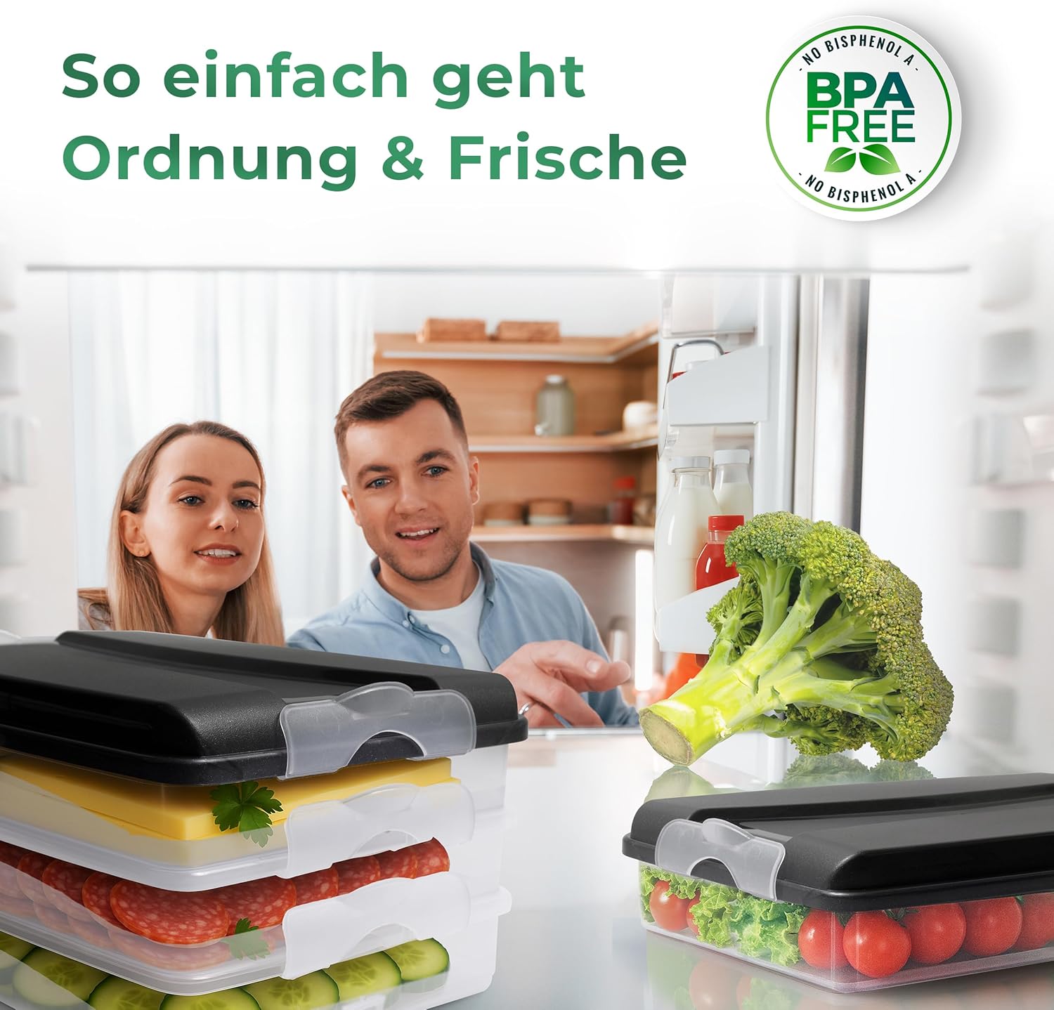 Novaliv 6x Frischhaltedosen groß mit 6x Deckel, stapelbar für Kühlschrank & Gefrierfach, Vorratsdosen Set Aufbewahrungsbox Organizer, für Au