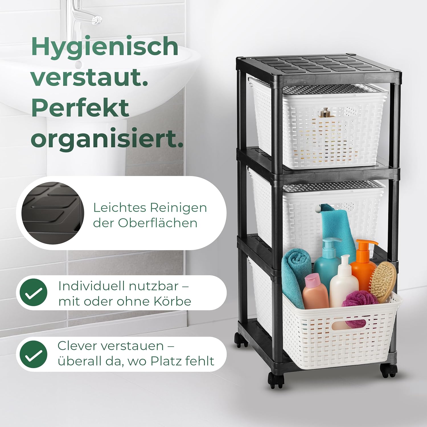 Novaliv Rollwagen 4 Etagen mit 3x Rattankorb & Deckel Wei,  Badezimmer-Regal Badregal Bad Kche, Ordnungswagen Beistellwagen  Allzweckwagen Putzwagen Ordnungswagen, Aufbewahrung Lager Organizer online  kaufen bei Netto