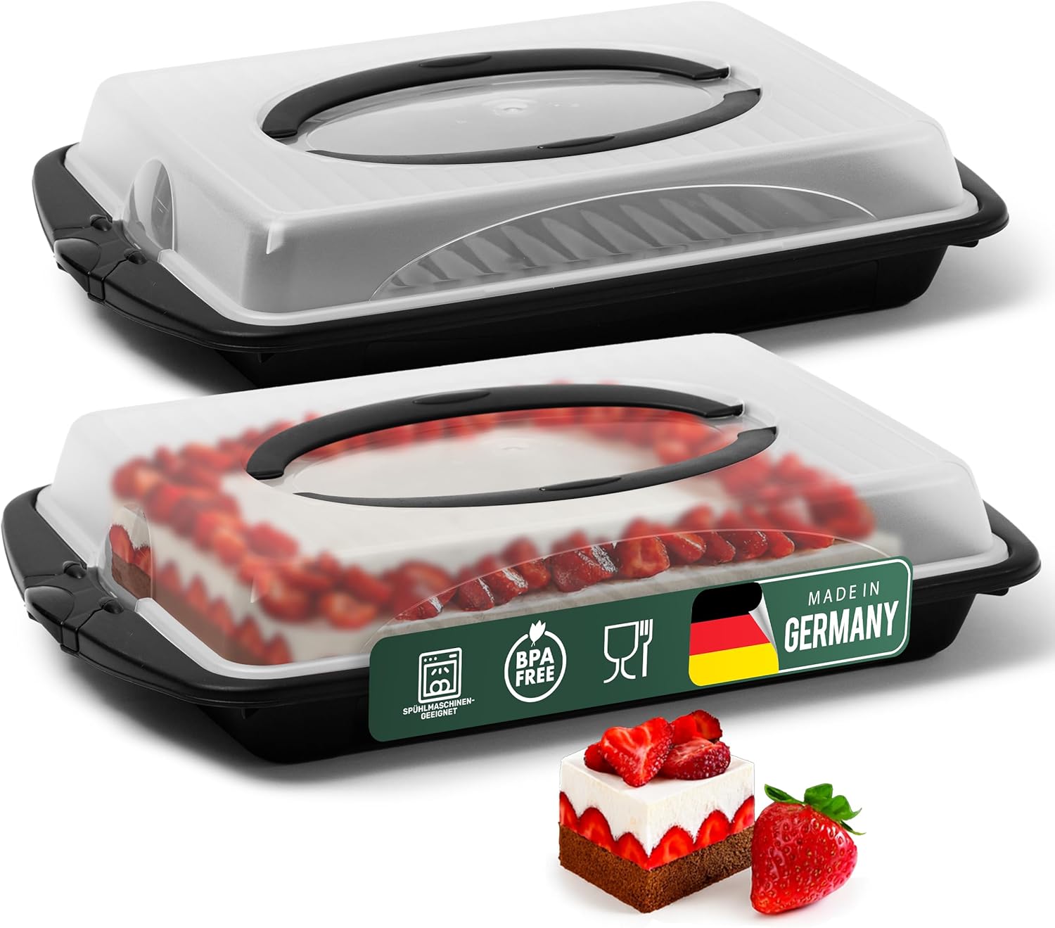 Novaliv 3er-Set Kuchen-Transportbox (Rechteckig 45 x 30 x 9 cm), Aufbewahrungsbox mit Deckel, Party-Box Container Tortentransportbox Tortenbeh&auml;lter Tortenglocke, Kuchen Torten Muffins Desserts - Bild 1