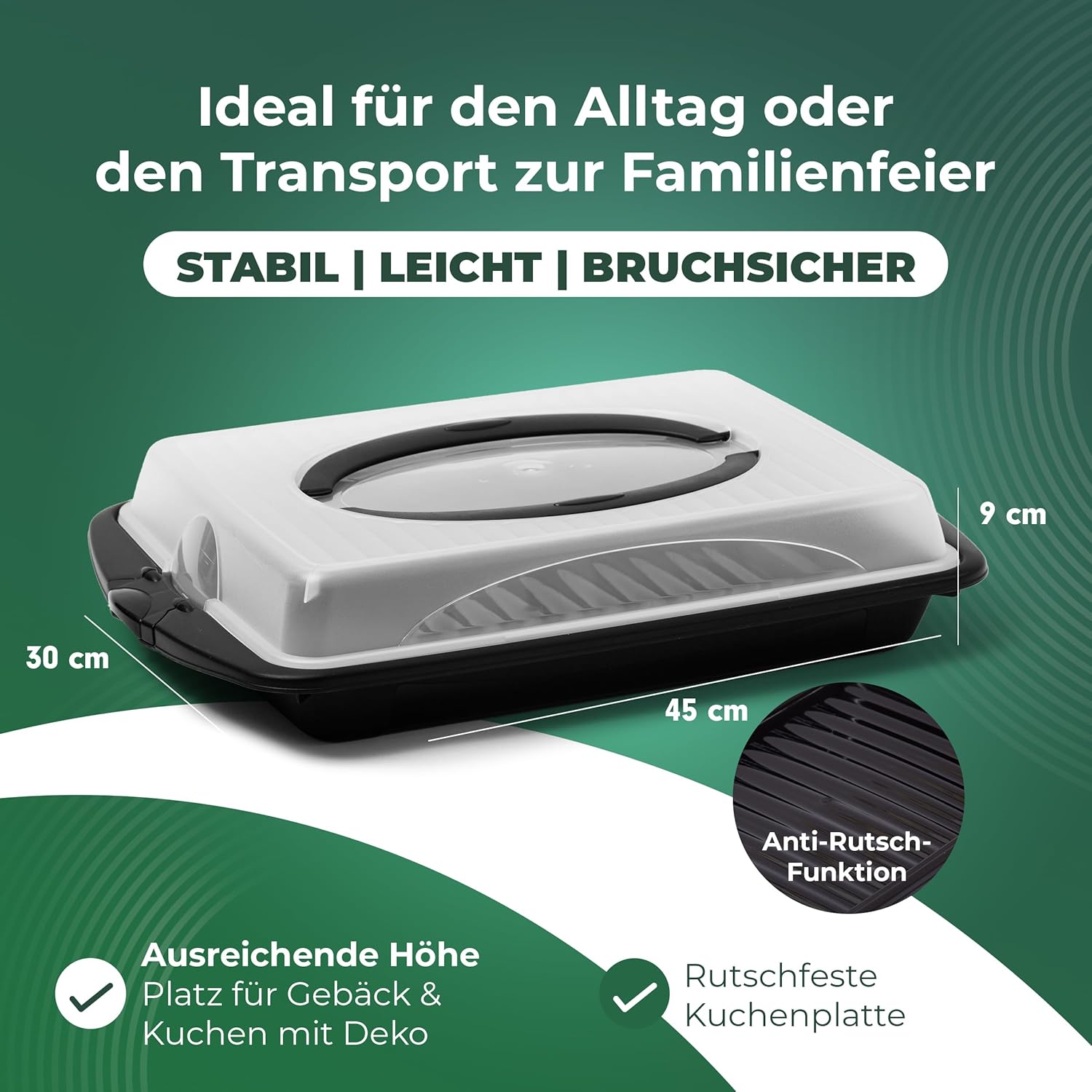 Novaliv 3er-Set Kuchen-Transportbox (Rechteckig 45 x 30 x 9 cm), Aufbewahrungsbox mit Deckel, Party-Box Container Tortentransportbox Tortenb