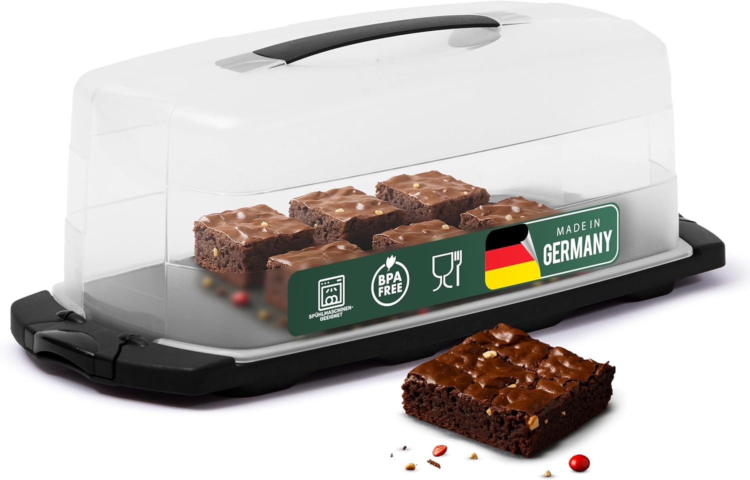 Novaliv Kuchen-Transportbox (Rechteckig 39 x 17 x 14 cm), Aufbewahrungsbox mit Deckel f&uuml;r Kuchen & Torten, Tortentransportbox Tortenglocke Tortenbeh&auml;lter, Zubeh&ouml;r Box Dessert Aufbewahrung Haube - Bild 1