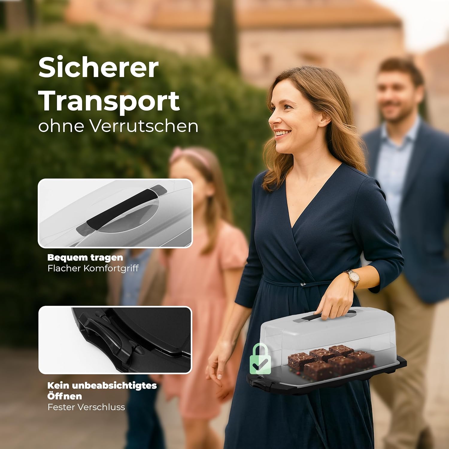 Novaliv Kuchen-Transportbox (Rechteckig 39 x 17 x 14 cm), Aufbewahrungsbox mit Deckel für Kuchen & Torten, Tortentransportbox Tortenglocke T