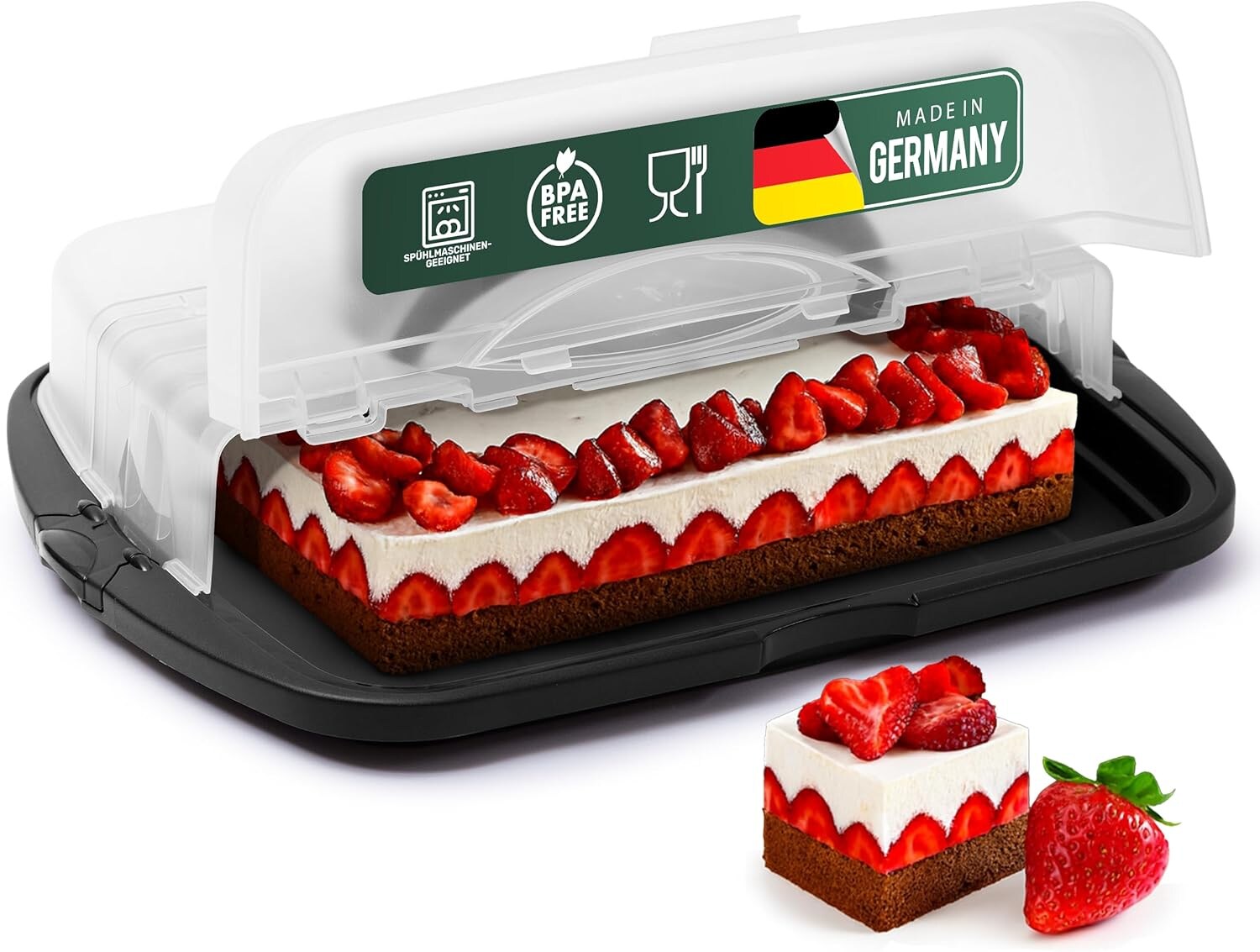 Novaliv 2x Kuchen-Transportbox XL (Rechteckig 47 x 35 x 11 cm), Aufbewahrungsbox aufklappbar, Party-Box Container Tortentransportbox Tortenbehälter Behälter, Kuchen Torten Muffins Desserts Buffet