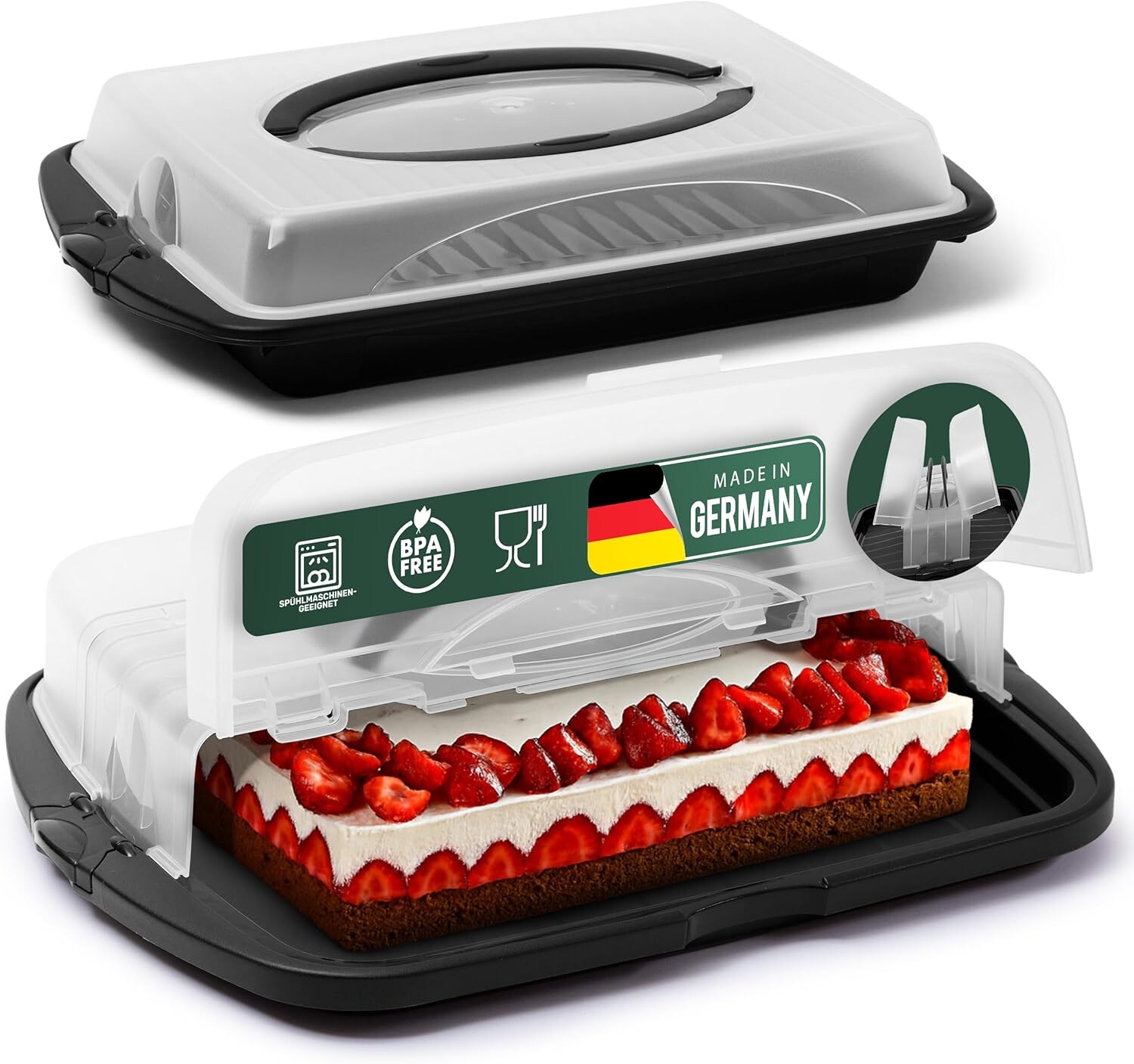 Kuchen-Transportbox 2er Set Rechteckig Aufbewahrungsboxen mit Deckel Torte Kuchen Dessert, Party-Box Container Tortentransportbox Tortenbehälter Transport Behälter Box Haube Partyset