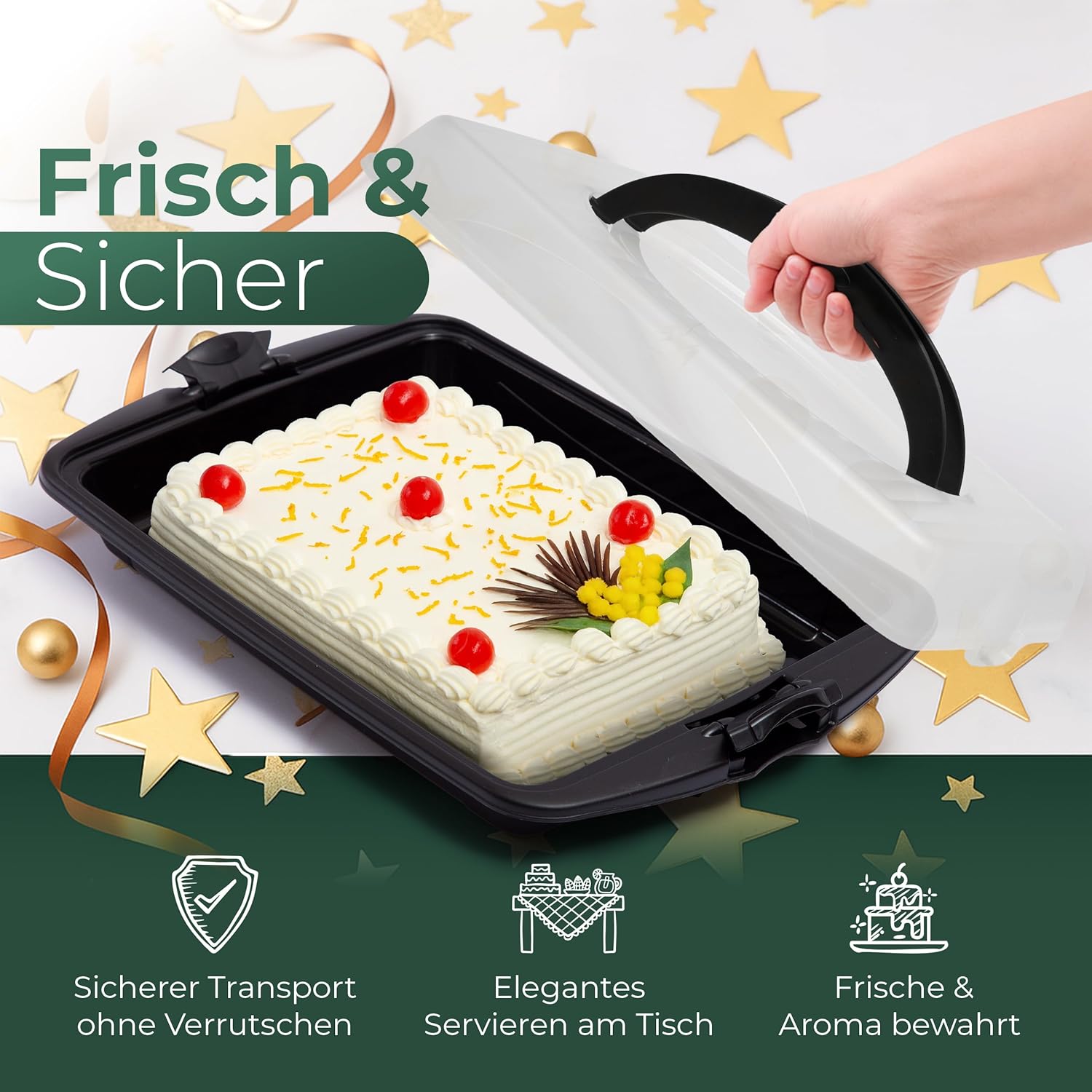 Novaliv Kuchen-Transportbox 2er Set Rechteckig Aufbewahrungsboxen mit Deckel Torte Kuchen Dessert, Party-Box Container Tortentransportbox Tortenbehälter Transport Behälter Box Haube Partyset online kaufen bei Netto