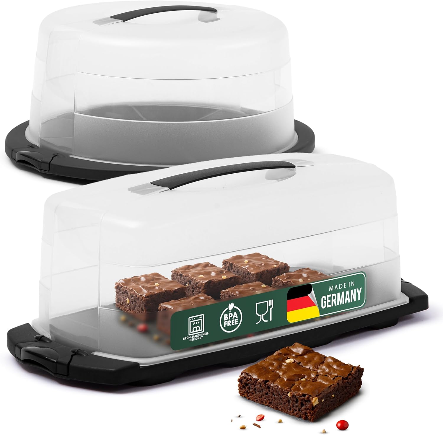 Novaliv Kuchen-Transportbox 2er Set Rund und Eckig klein Aufbewahrungsboxen mit Deckel Torte Kuchen Dessert, Party-Box Container Tortentransportbox Tortenbeh&auml;lter Transport Beh&auml;lter Box Partyset - Bild 1