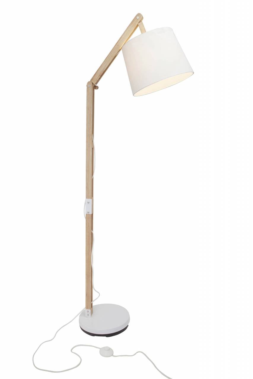 BRILLIANT Lampe Carlyn Standleuchte 1flg holz hell/wei&szlig; | 1x A60, E27, 60W, geeignet f&uuml;r Normallampen (nicht enthalten) | Mit Fu&szlig;schalter - Bild 1