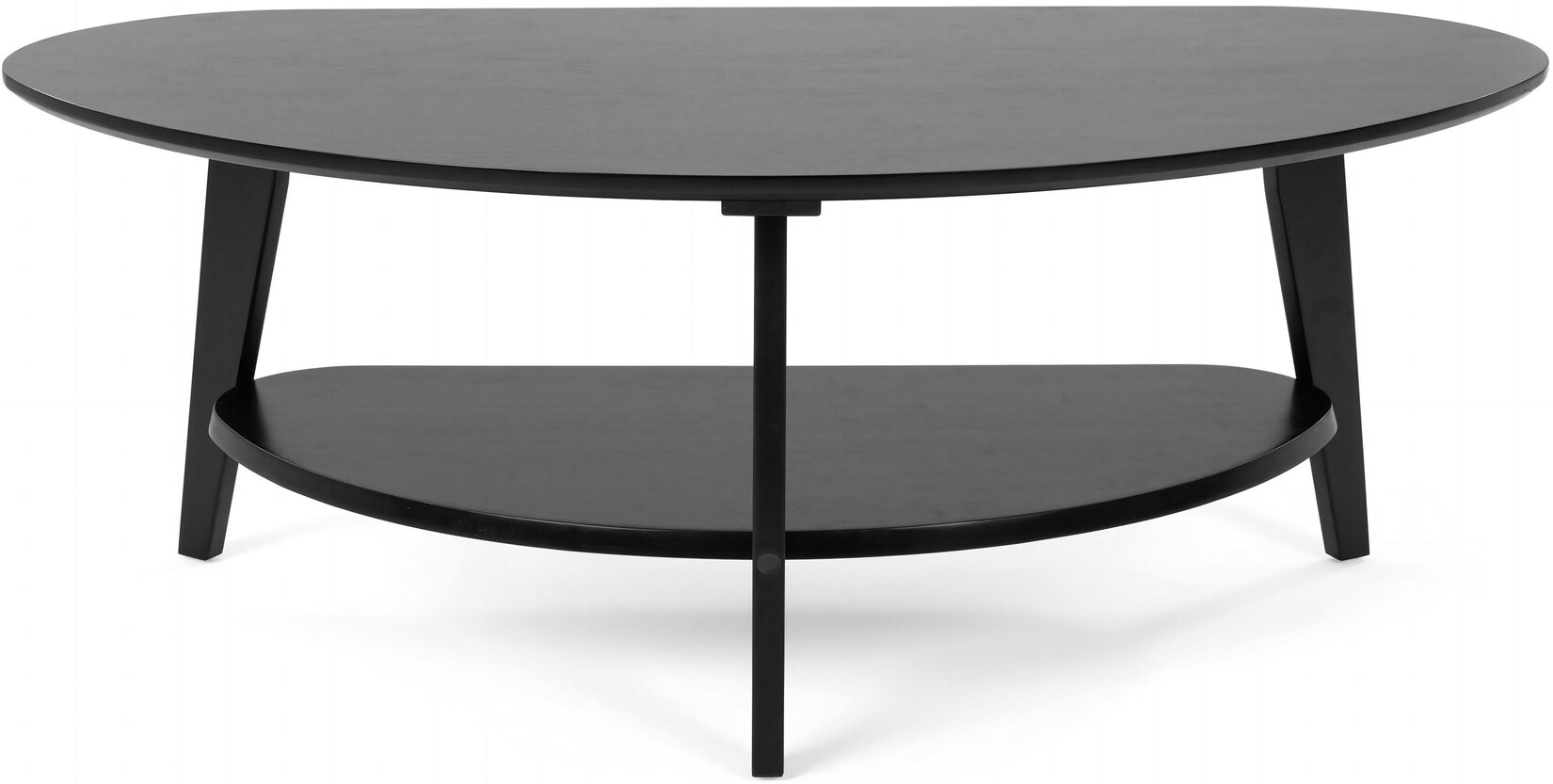 needs&wants® Couchtisch 100% Bambus oval halb-rund, Wohnzimmertisch Holz schwarz, Sofatisch dreibein mit Ablage Stauraum