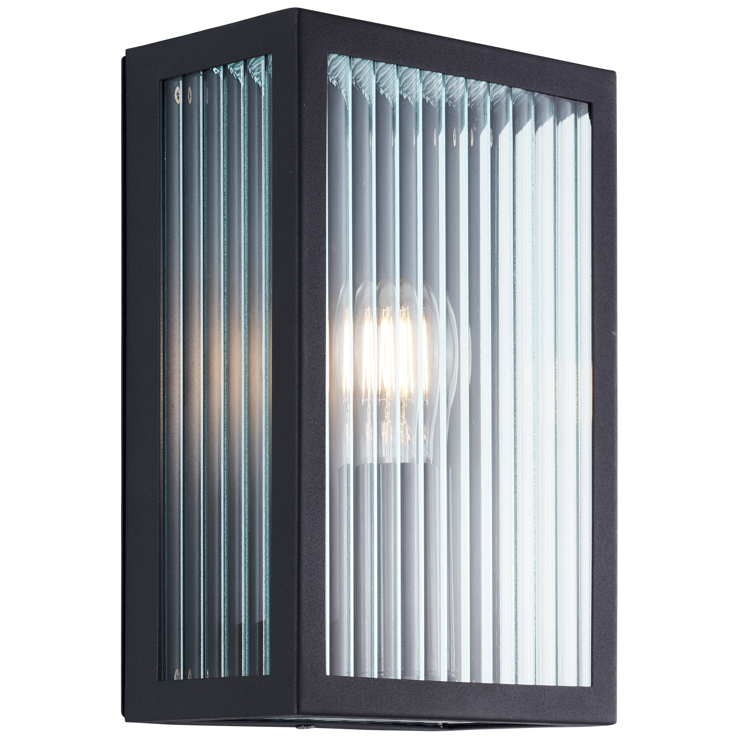 BRILLIANT Wandleuchte Getta Au&szlig;enwandleuchte, 26 x 17 x 10 cm, E27, geriffeltes Glas, schwarz - Bild 1