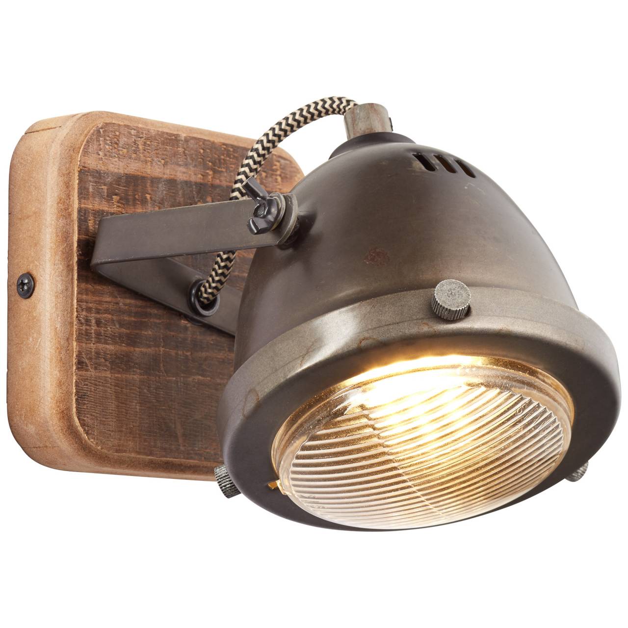 BRILLIANT Lampe Carmen Wood Wandspot burned steel/holz | 1x PAR51, GU10, 5W, geeignet f&uuml;r Reflektorlampen (nicht enthalten) | Kopf schwenkbar - Bild 1