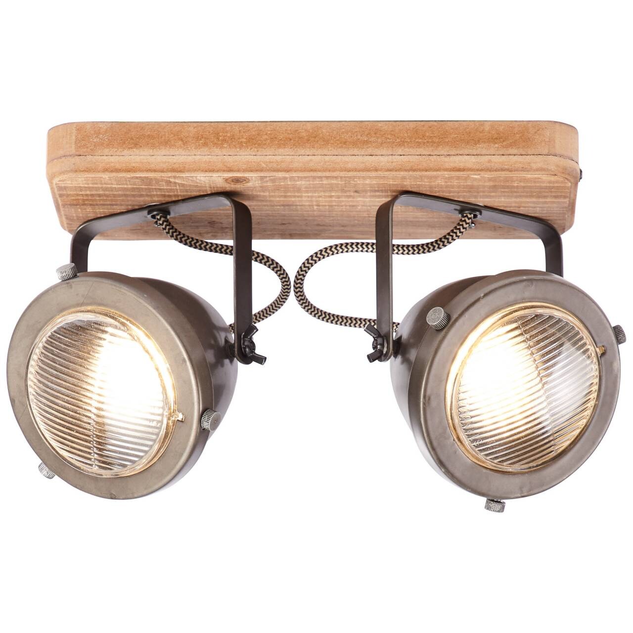 BRILLIANT Lampe Carmen Wood Spotbalken 2flg burned steel/holz 2x PAR51, GU10, 5W, geeignet für Reflektorlampen (nicht enthalten) Köpfe …