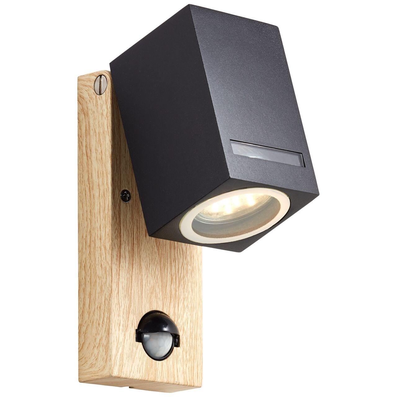 BRILLIANT Lampe Galeni Außenwandleuchte Bewegungsmelder schwarz/natur   1x PAR51, GU10, 20W, geeignet für Reflektorlampe