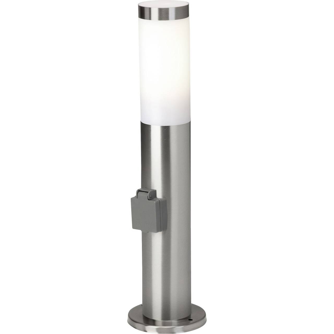 BRILLIANT Lampe Chorus Außensockelleuchte Steckdose edelstahl   1x A60, E27, 20W, geeignet für Normallampen (nicht entha