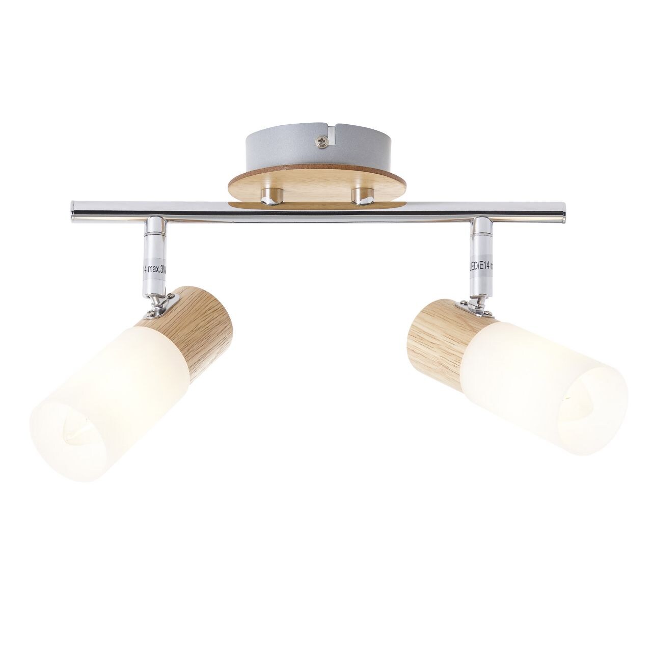 BRILLIANT Lampe Babsan Spotrohr 2flg holz hell/wei&szlig; | 2x C35, E14, 3.5W, geeignet f&uuml;r Kerzenlampen (nicht enthalten) | K&ouml;pfe schwenkbar - Bild 1