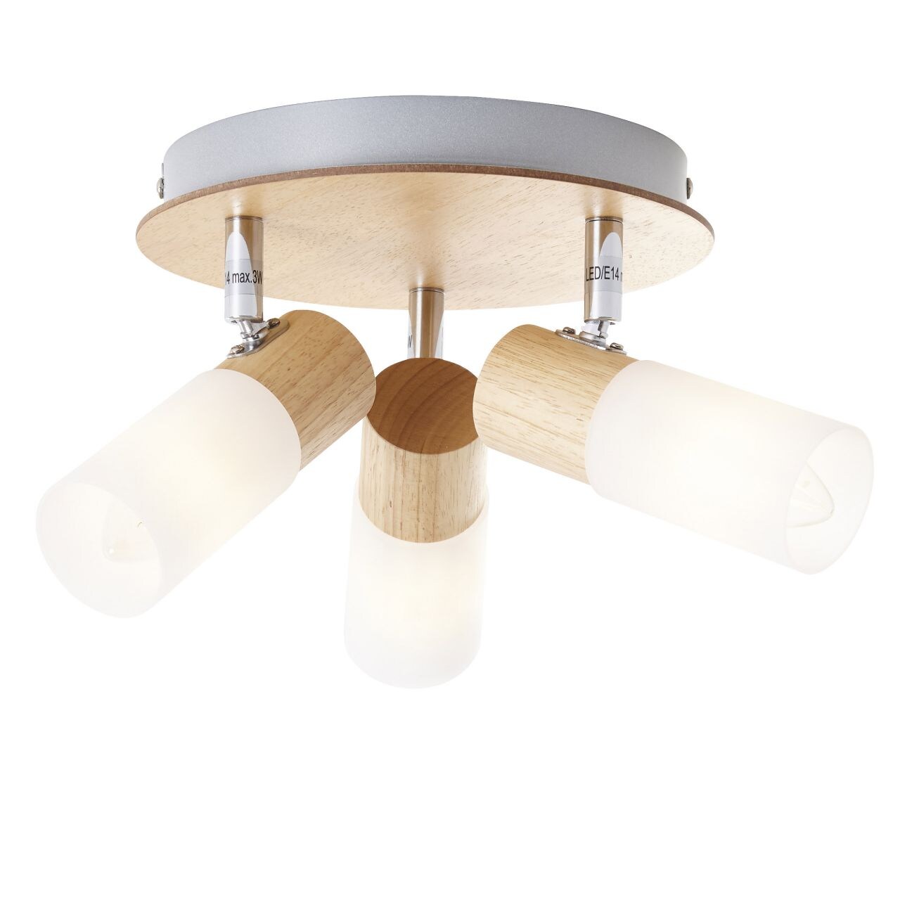 BRILLIANT Lampe Babsan Spotrondell 3flg holz hell/weiß 3x C35, E14, 3.5W, geeignet für Kerzenlampen (nicht enthalten) Köpfe schwenkbar