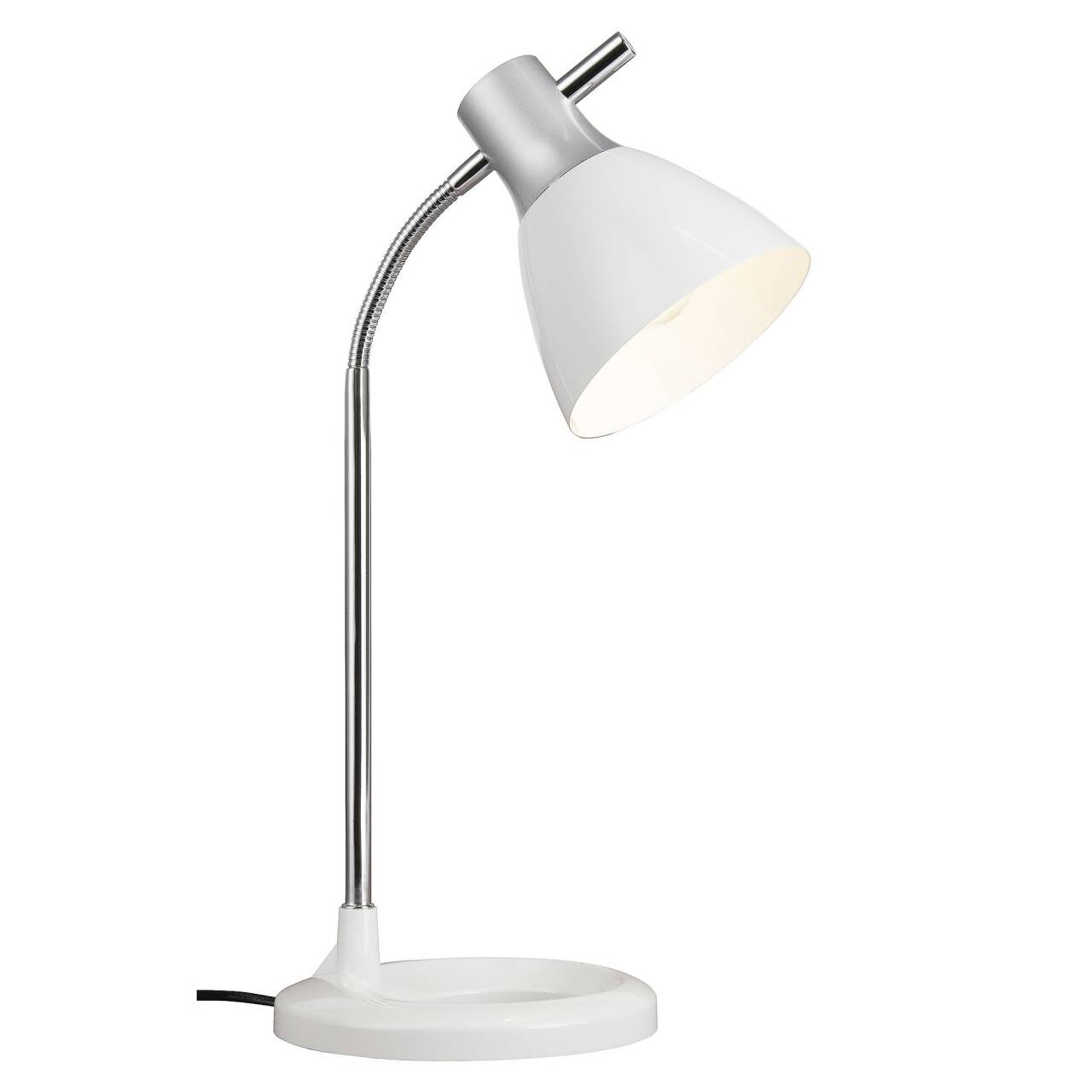 BRILLIANT Lampe Jan Tischleuchte silber/weiß   1x A60, E27, 40W, geeignet für Normallampen (nicht enthalten)   Mit Druckschalter am Kopf | 04004353121609