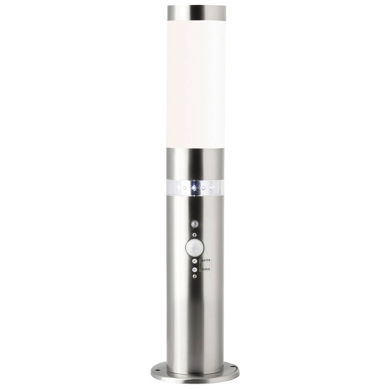 BRILLIANT Lampe Bole Au&szlig;ensockelleuchte Bewegungsmelder edelstahl | 1x A60, E27, 60W, geeignet f&uuml;r Normallampen (nicht enthalten) | IP-Schutzart: 44 - spritzwassergesch&uuml;tzt - Bild 1