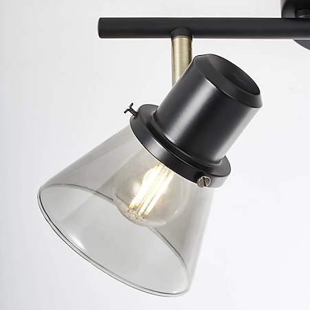 BRILLIANT Lampe Ronald Spotrohr 2flg schwarz/antik messing/Rauchglas | 2x  D45, E14, 25W, geeignet für Tropfenlampen (nicht enthalten) | Köpfe  schwenkbar online kaufen bei Netto