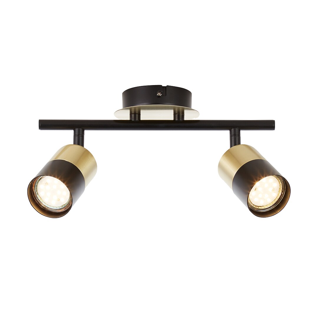 Brilliant Maribel Spotrohr 2-flammig - Gebürstetes Messing & Schwarz Schwenkbare Köpfe Dimmbar Retro-Design Für Decken- & Wandmontage
