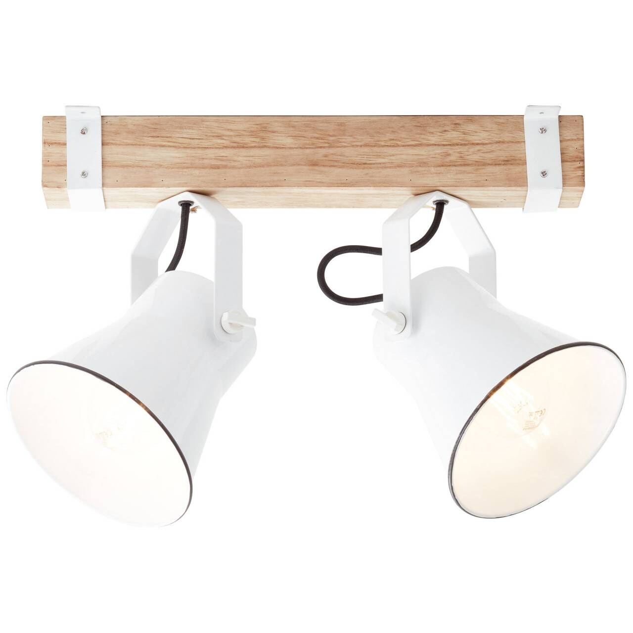 BRILLIANT Lampe Plow Spotbalken 2flg weiß/holz hell   2x A60, E27, 10W, geeignet für Normallampen (nicht enthalten)   Kö