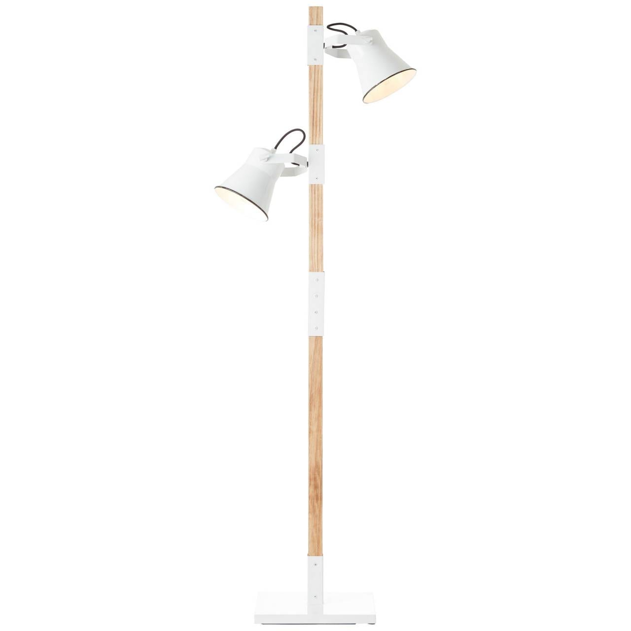 BRILLIANT Lampe Plow Standleuchte 2flg wei&szlig;/holz hell | 2x A60, E27, 10W, geeignet f&uuml;r Normallampen (nicht enthalten) | Mit Fu&szlig;schalter - Bild 1