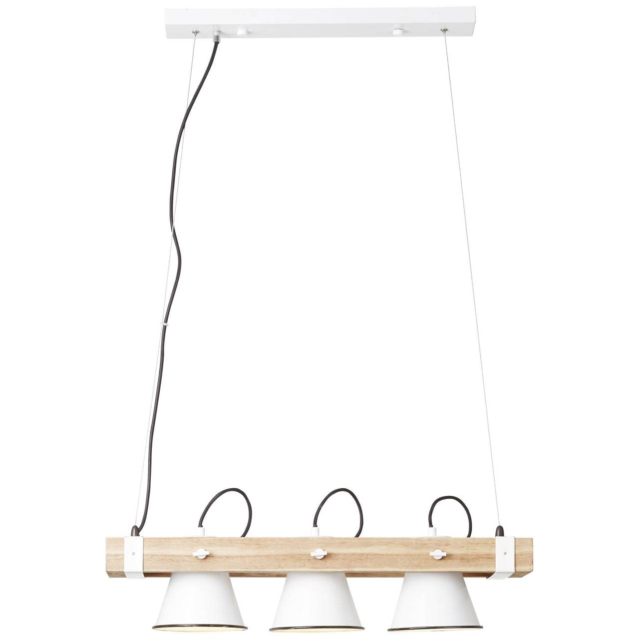 BRILLIANT Lampe Plow Pendelleuchte 3flg wei&szlig;/holz hell | 3x A60, E27, 10W, geeignet f&uuml;r Normallampen (nicht enthalten) | K&ouml;pfe schwenkbar - Bild 1
