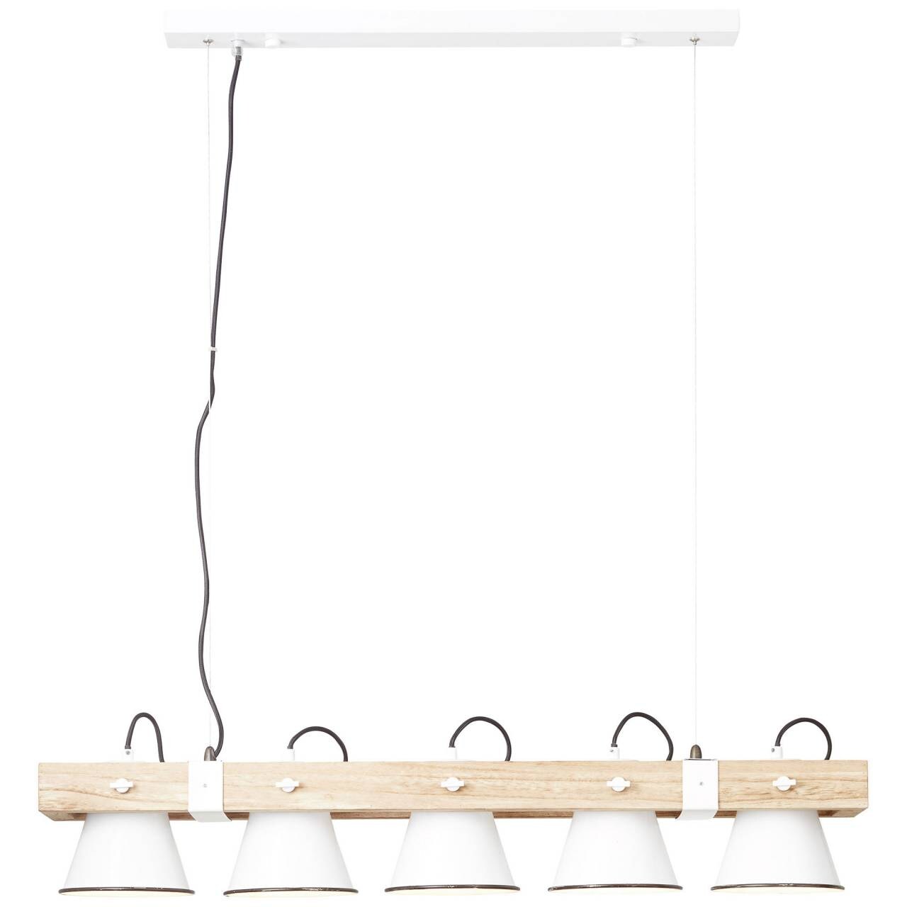 BRILLIANT Lampe Plow Pendelleuchte 5flg wei&szlig;/holz hell | 5x A60, E27, 10W, geeignet f&uuml;r Normallampen (nicht enthalten) | K&ouml;pfe schwenkbar - Bild 1