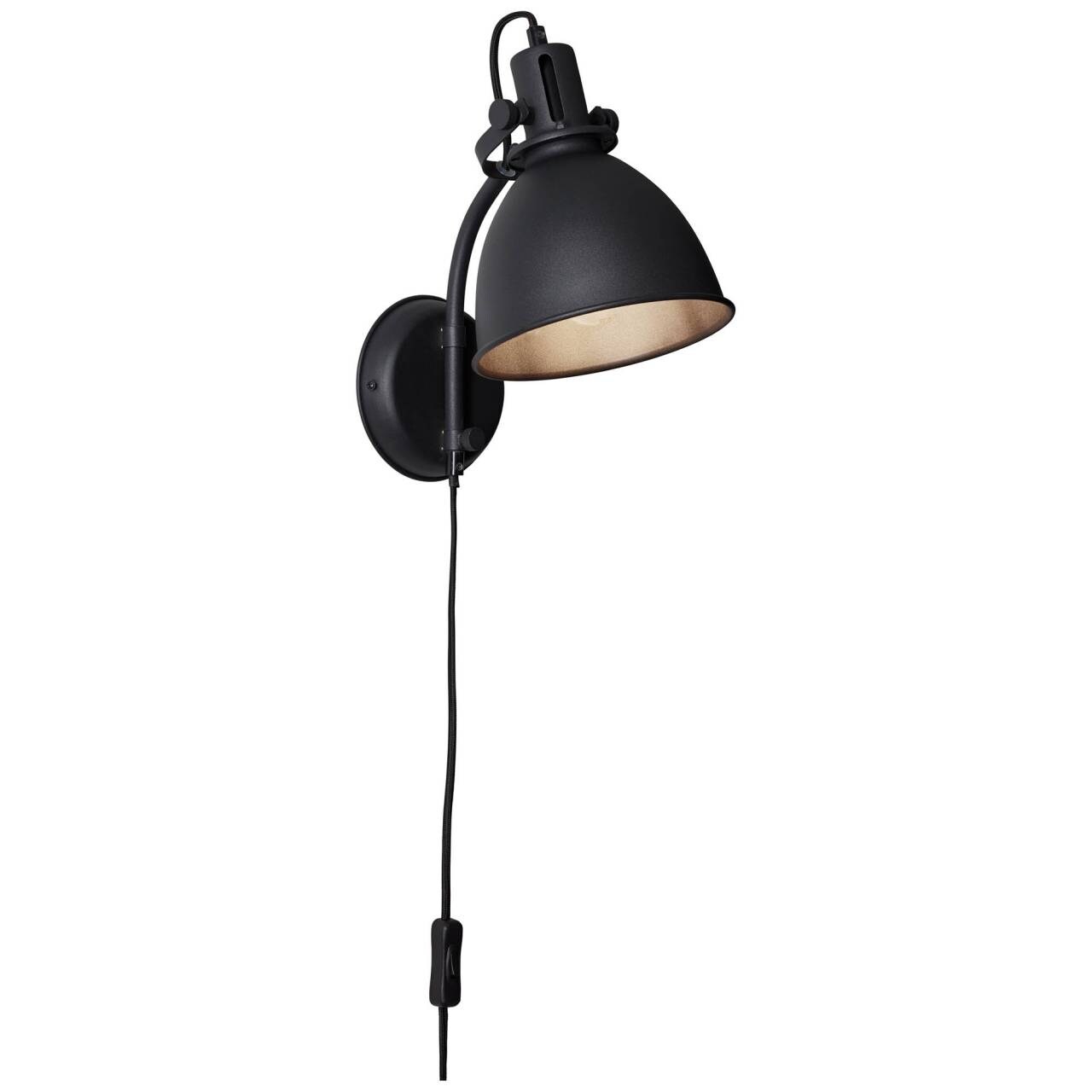 BRILLIANT Lampe Jesper Wandspot Zuleitung und Schalter schwarz korund   1x A60, E27, 40W, geeignet für Normallampen (nic
