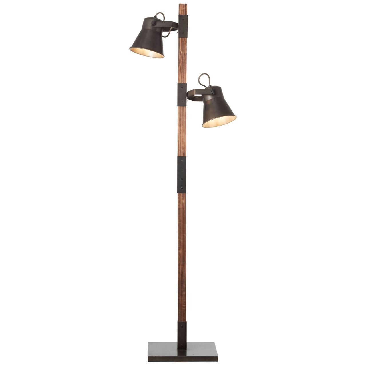 BRILLIANT Lampe Plow Standleuchte 2flg schwarz stahl/holz   2x A60, E27, 10W, geeignet für Normallampen (nicht enthalten