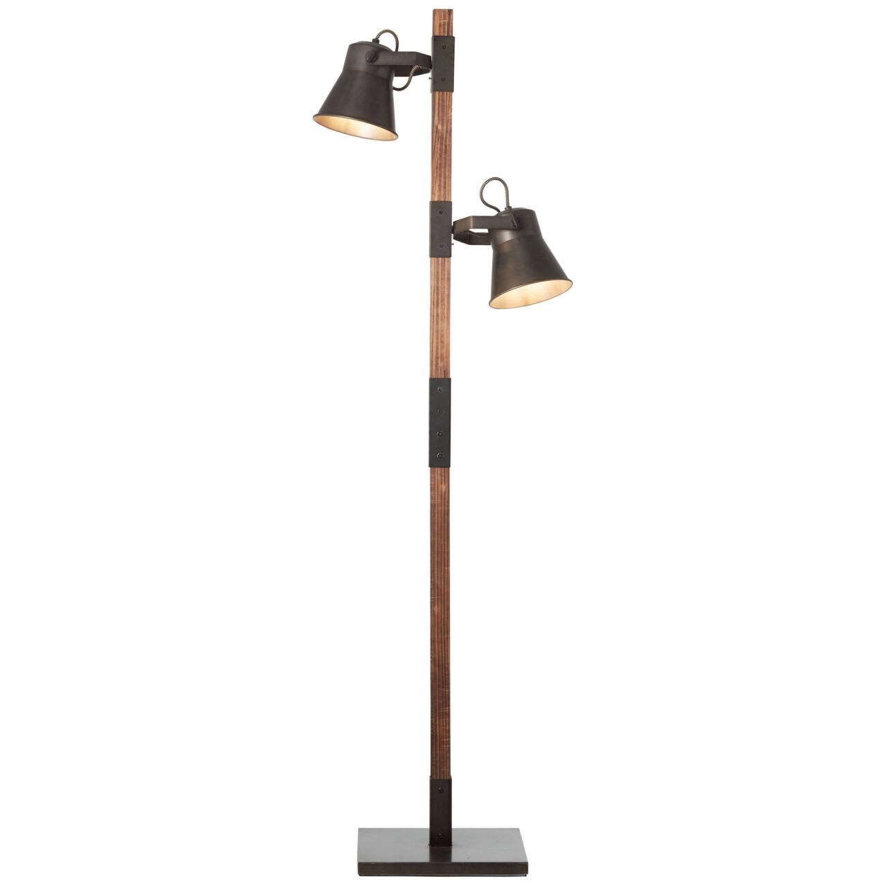 BRILLIANT Lampe Plow Standleuchte 2flg schwarz stahl/holz   2x A60, E27, 10W, geeignet für Normallampen (nicht enthalten)   Mit Fußschalter | 04004353359712