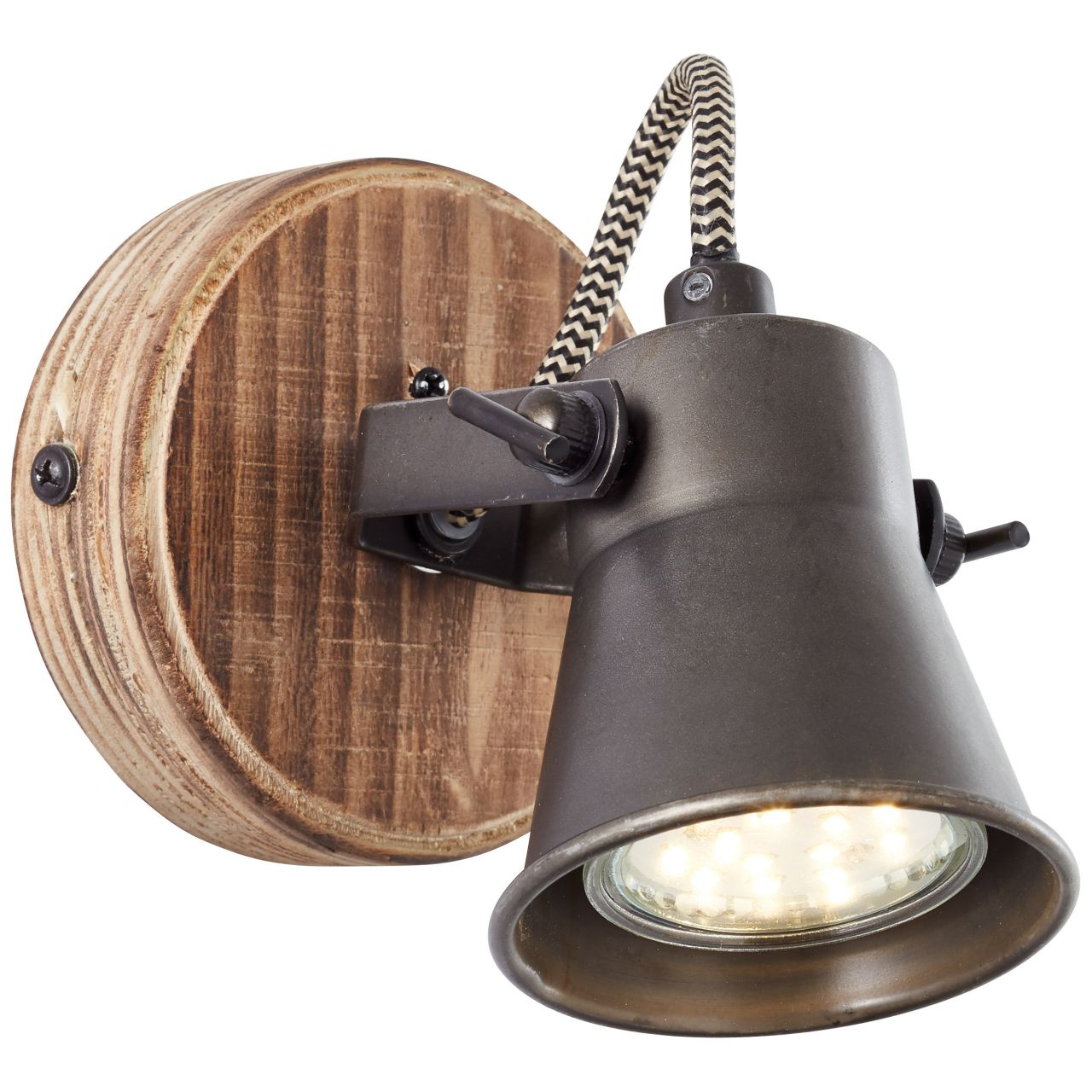 BRILLIANT Lampe Seed Wandspot schwarz stahl/holz hell | 1x PAR51, GU10, 5W, geeignet f&uuml;r Reflektorlampen (nicht enthalten) | K&ouml;pfe schwenkbar - Bild 1