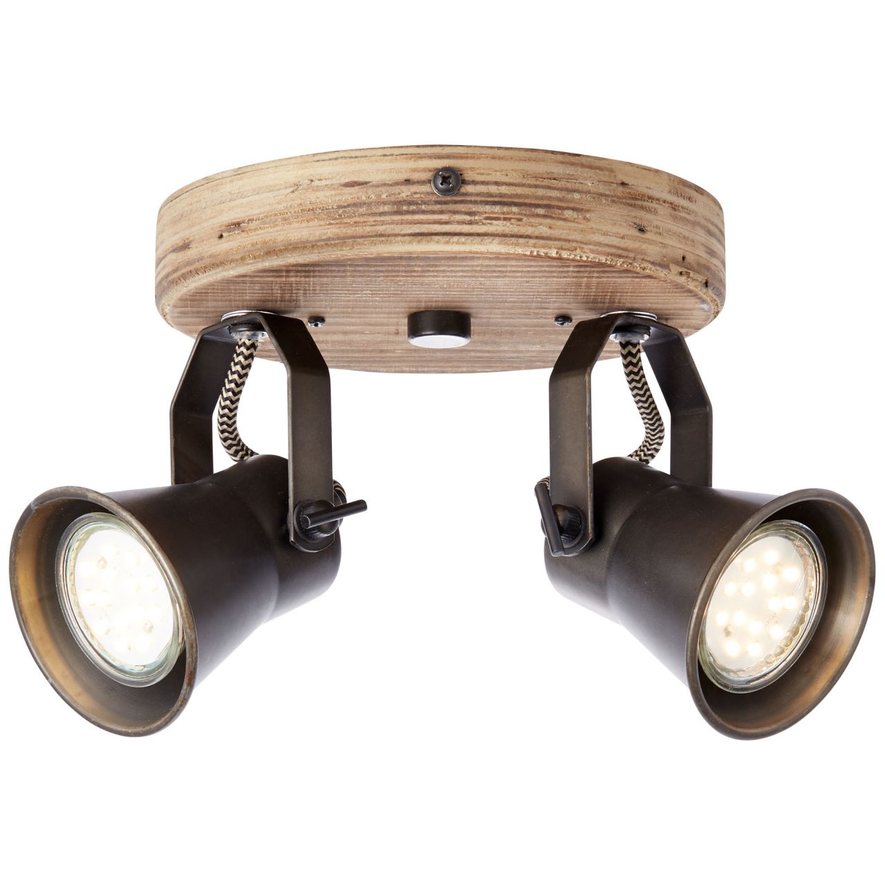 BRILLIANT Lampe Seed Spotrondell 2flg schwarz stahl/holz hell | 2x PAR51, GU10, 5W, geeignet f&uuml;r Reflektorlampen (nicht enthalten) | K&ouml;pfe schwenkbar - Bild 1
