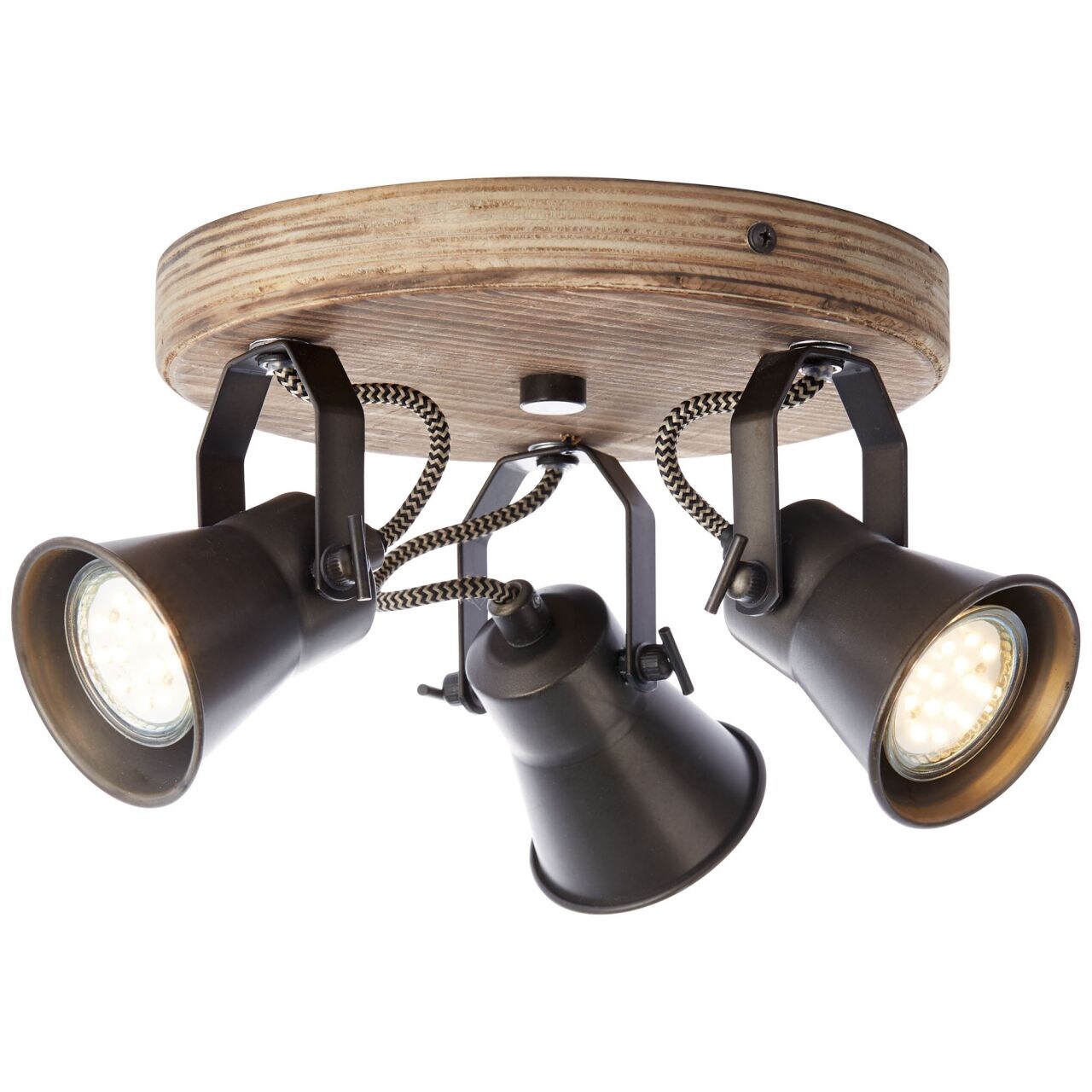 BRILLIANT Lampe Seed Spotrondell 3flg schwarz stahl/holz hell   3x PAR51, GU10, 5W, geeignet für Reflektorlampen (nicht 