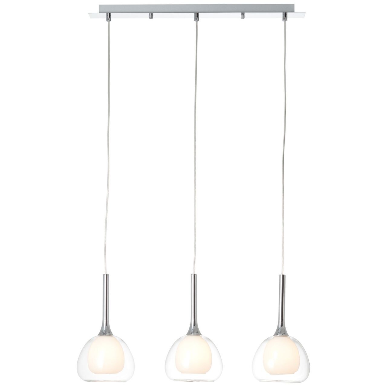 BRILLIANT Lampe Hadan Pendelleuchte 3flg chrom/weiß-transparent   3x D45, E14, 40W, geeignet für Tropfenlampen (nicht enthalten)   In der Höhe einstellbar / Kabel kürzbar | 04004353360831