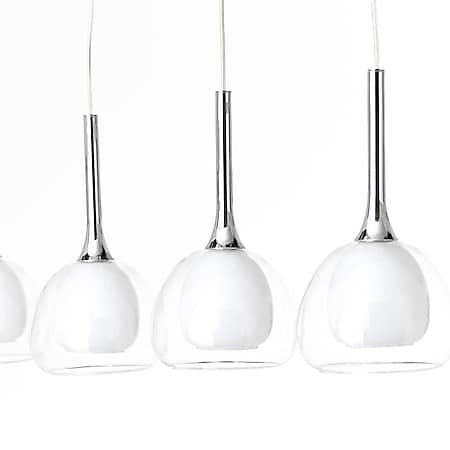 BRILLIANT Lampe Hadan Pendelleuchte 4flg chrom/weiß-transparent | 4x D45,  E14, 40W, geeignet für Tropfenlampen (nicht enthalten) | In der Höhe  einstellbar / Kabel kürzbar online kaufen bei Netto